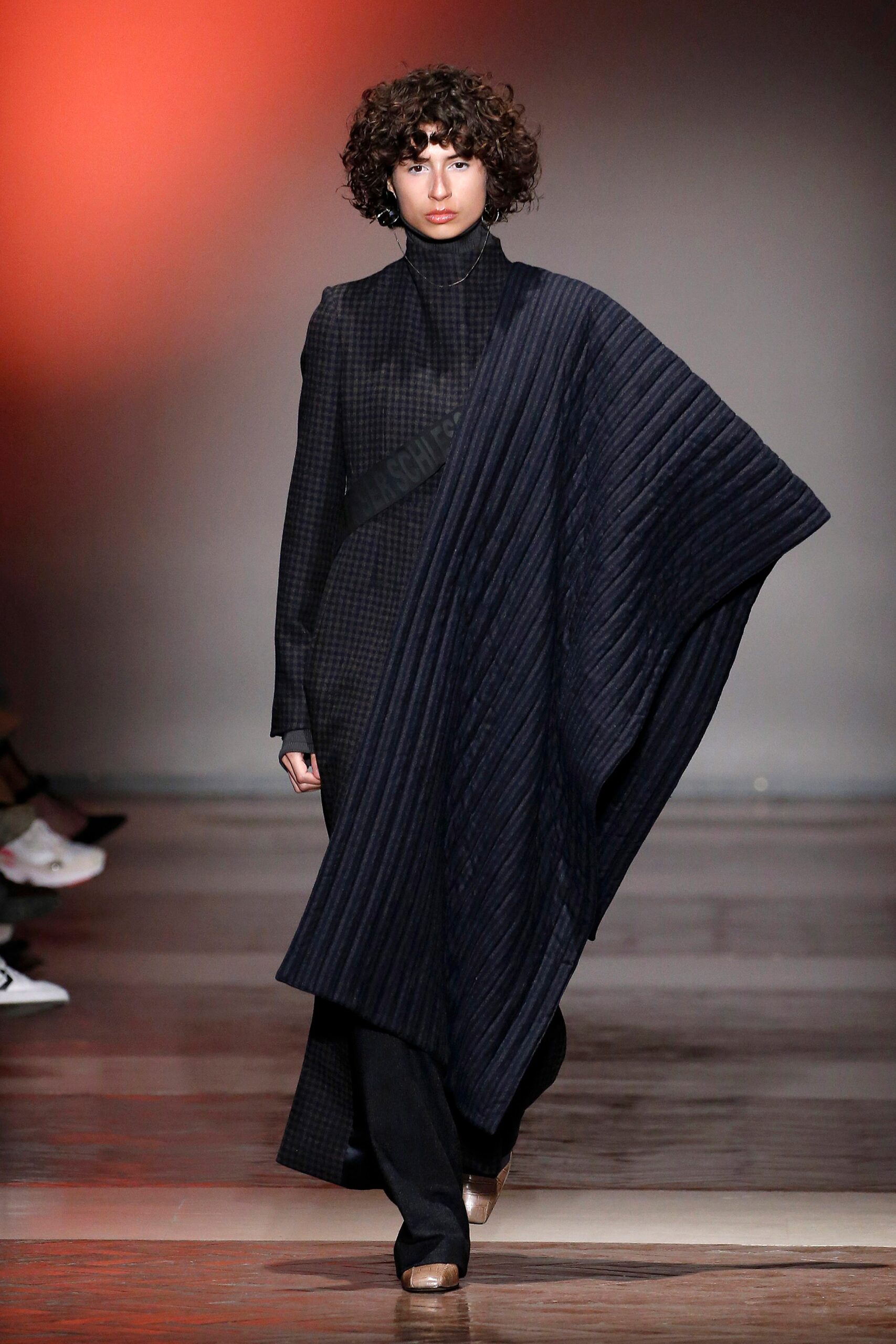 black wool midi dress with cape