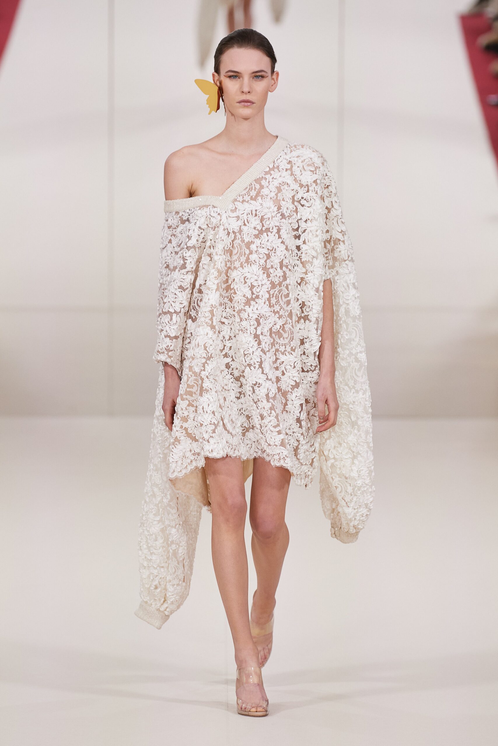 white lace off-shoulder dress