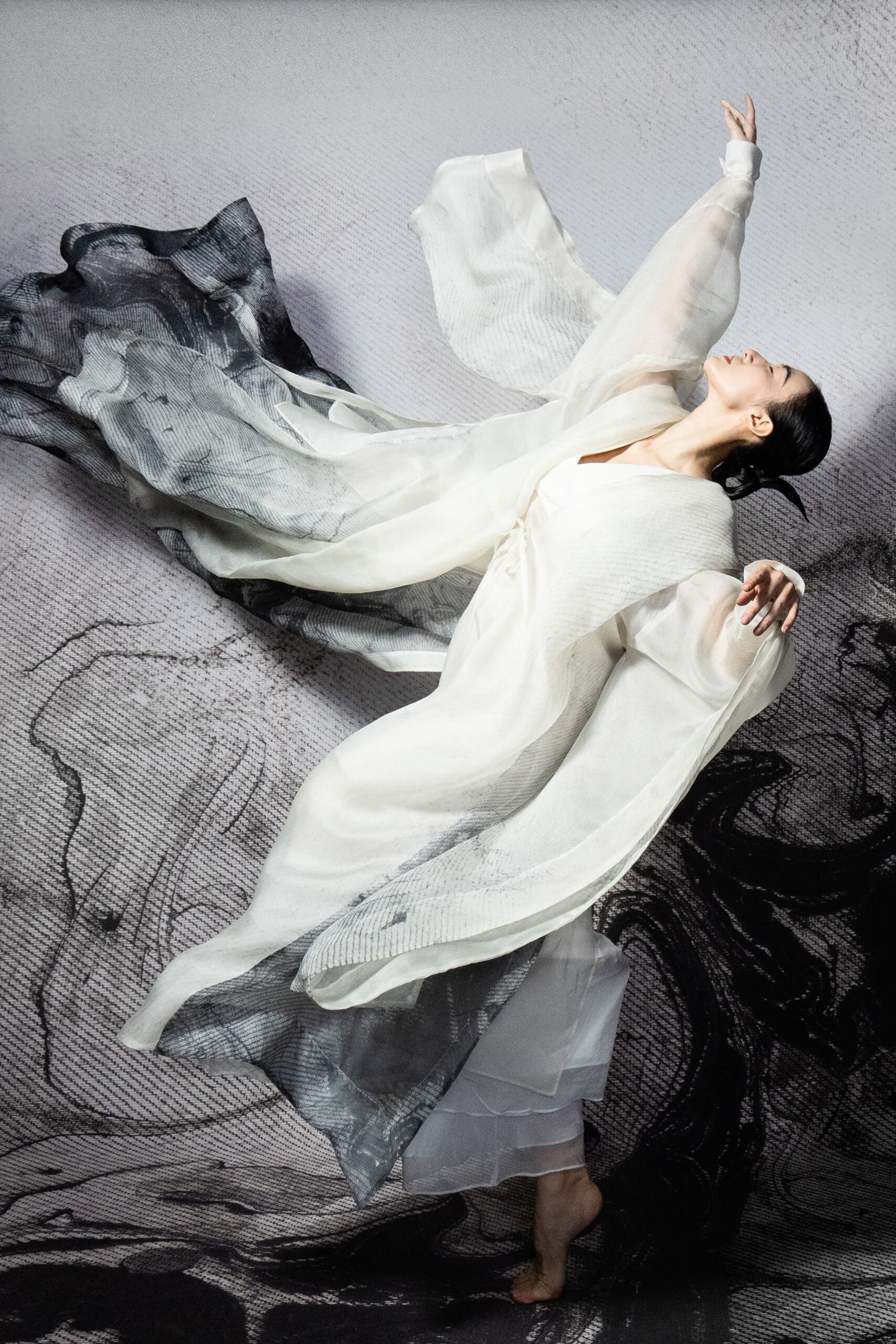 white silk flowing dress