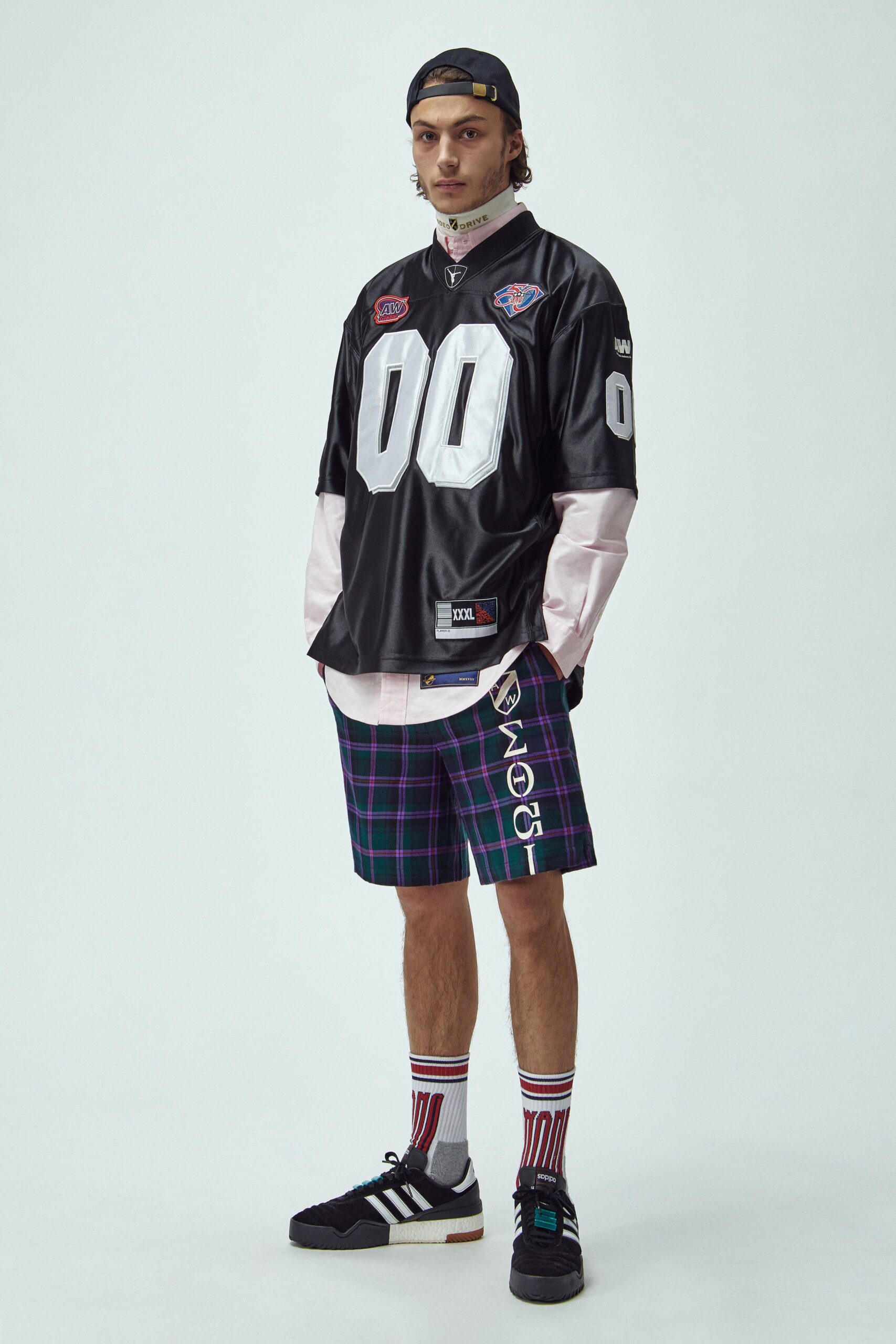 black and white relaxed shirt with checked shorts