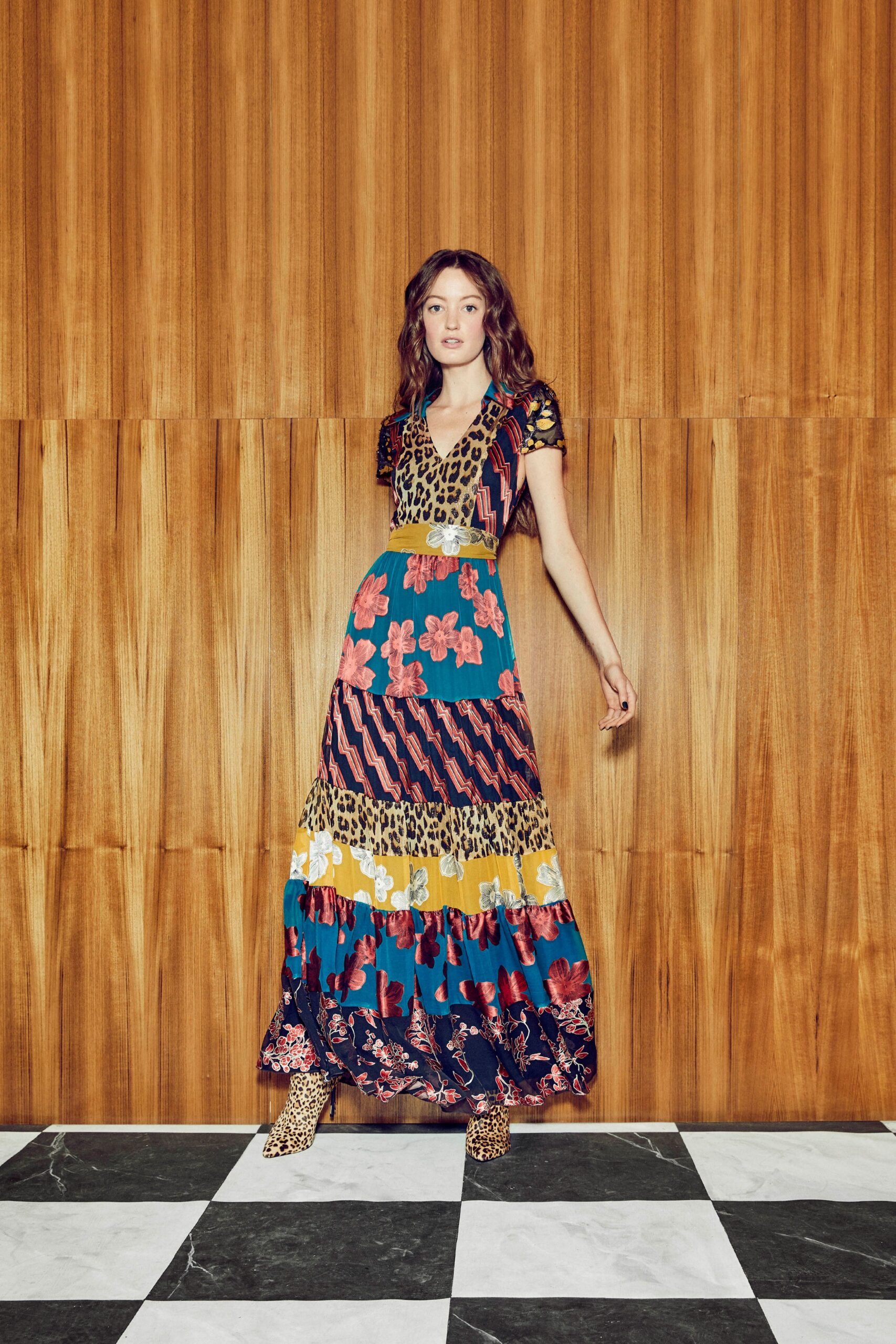 multi-colored tiered maxi dress