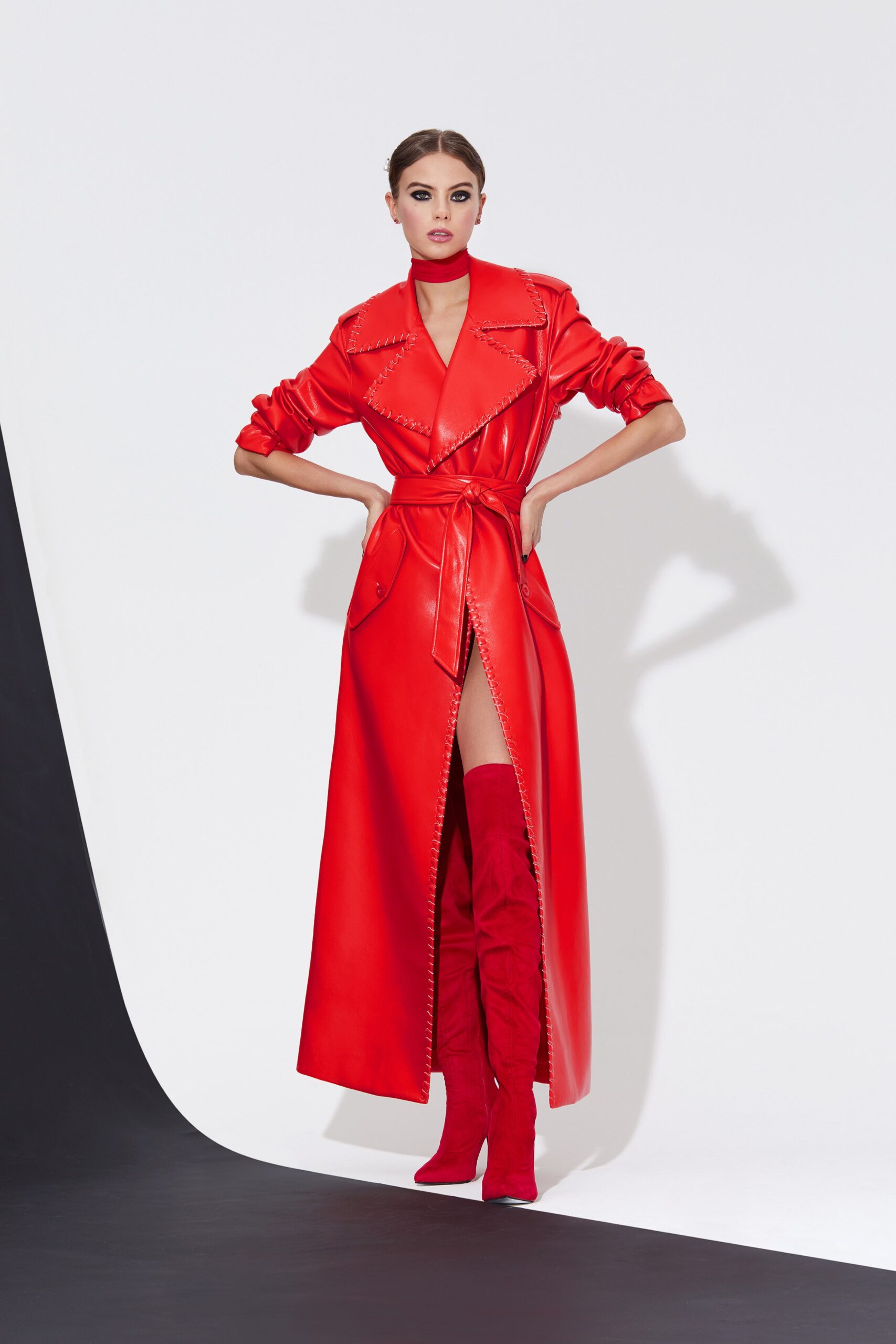 fitted red leather coat