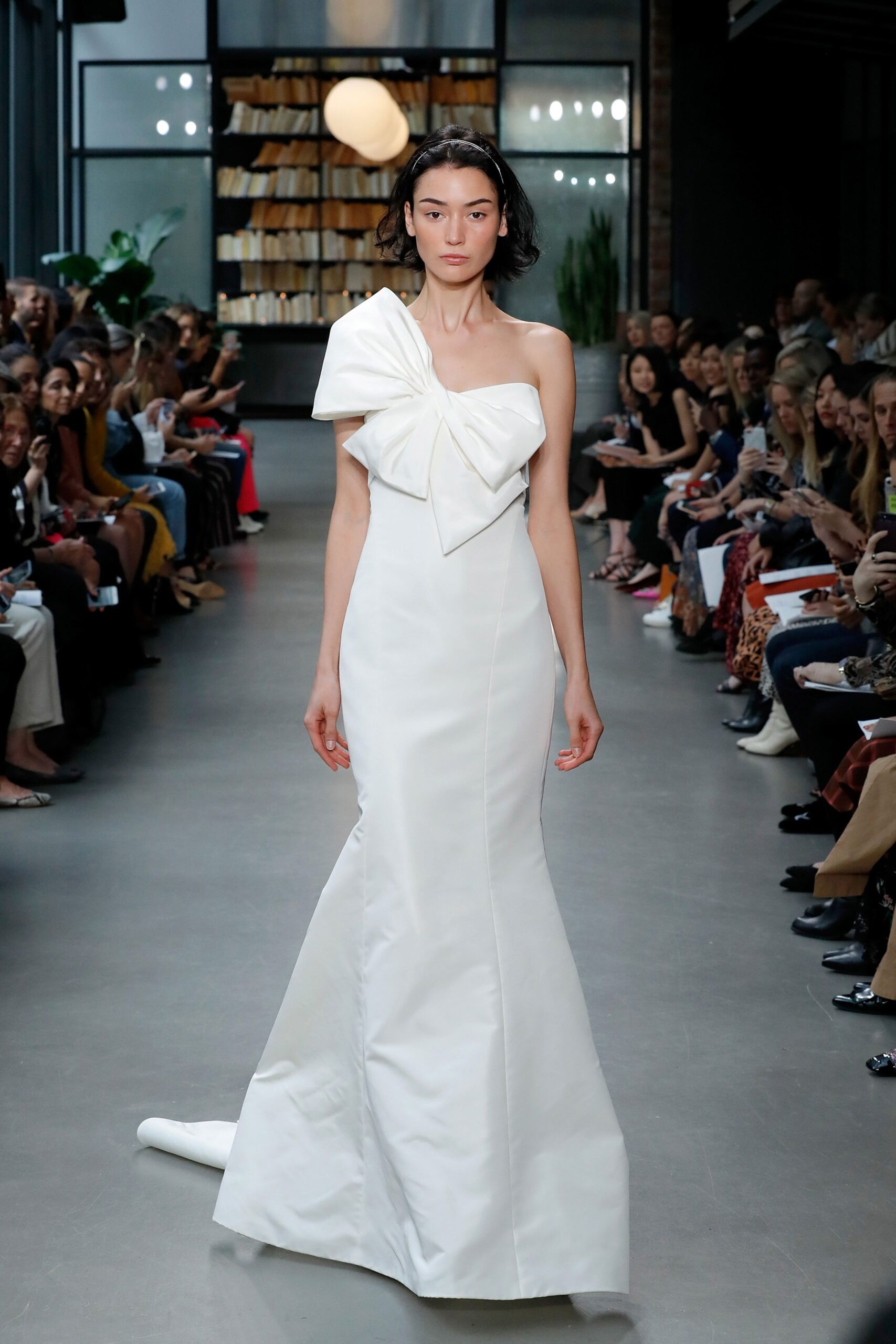 white silk fitted gown