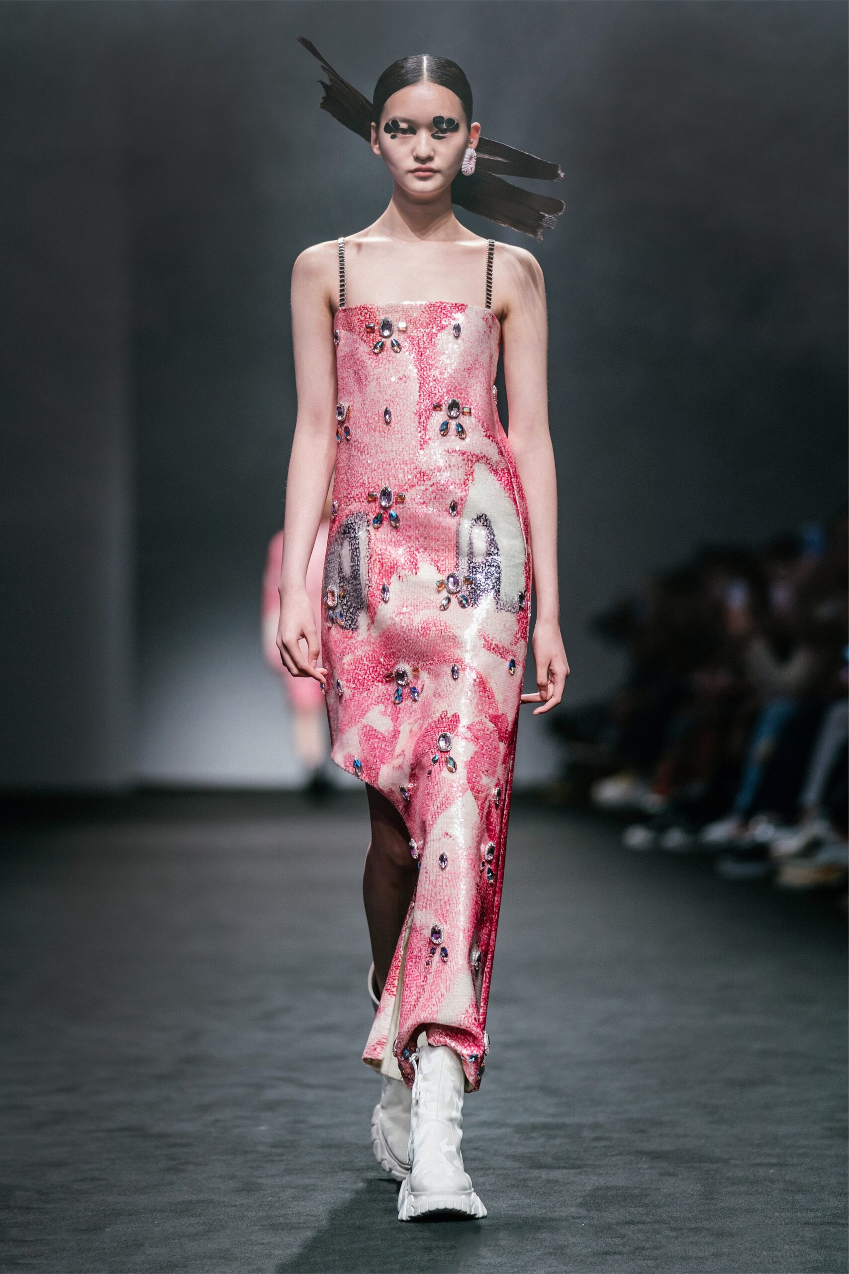 fitted pink silk midi dress