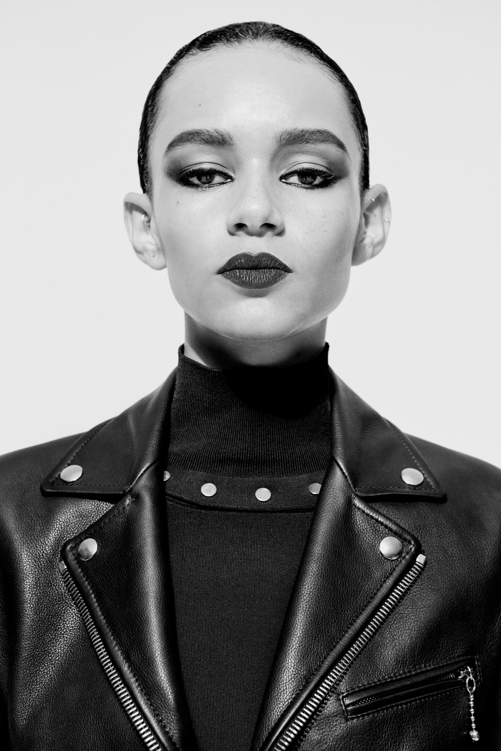 black leather fitted jacket and top