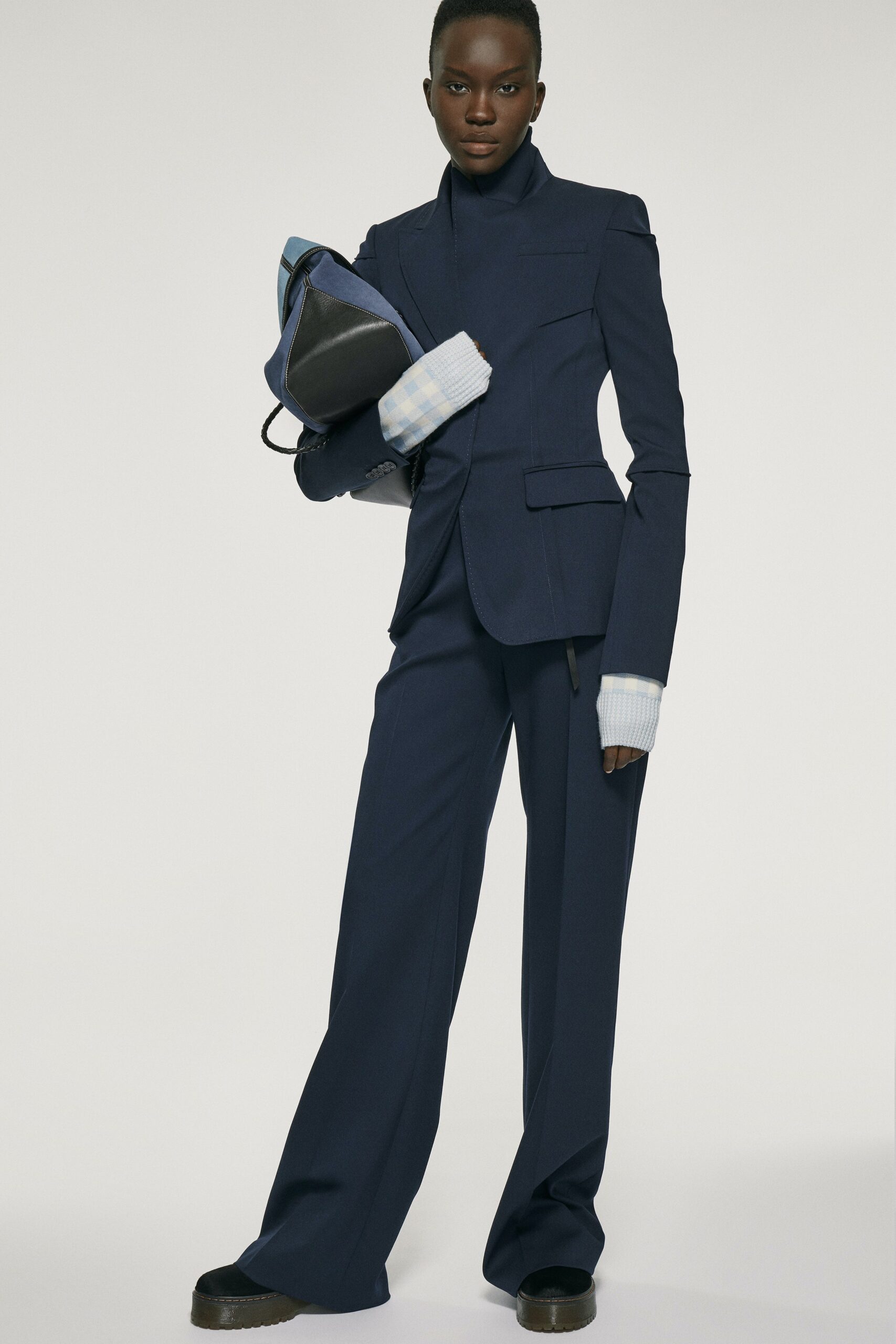 blue tailored blazer and pants