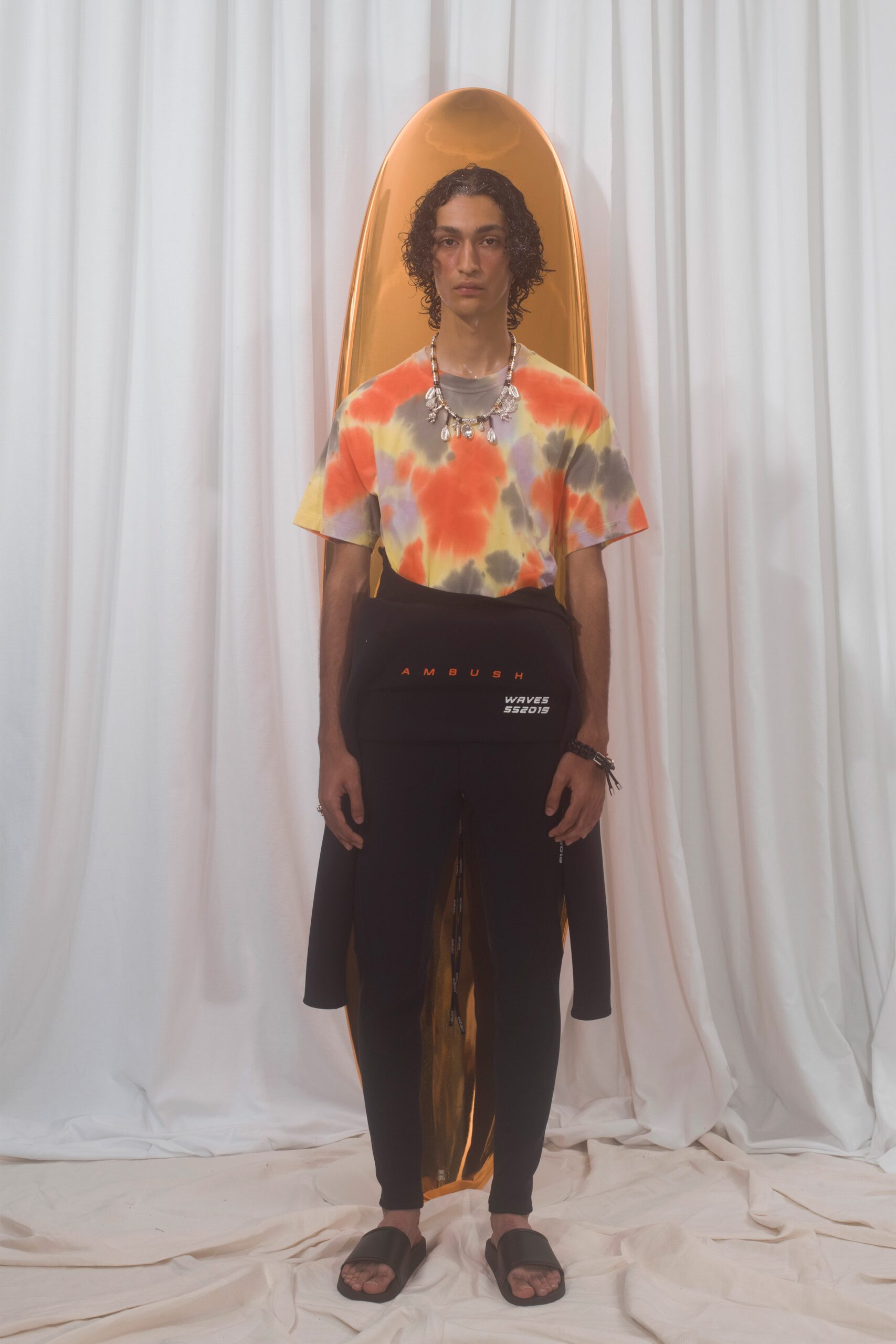 orange cotton short-sleeve collared relaxed t-shirt