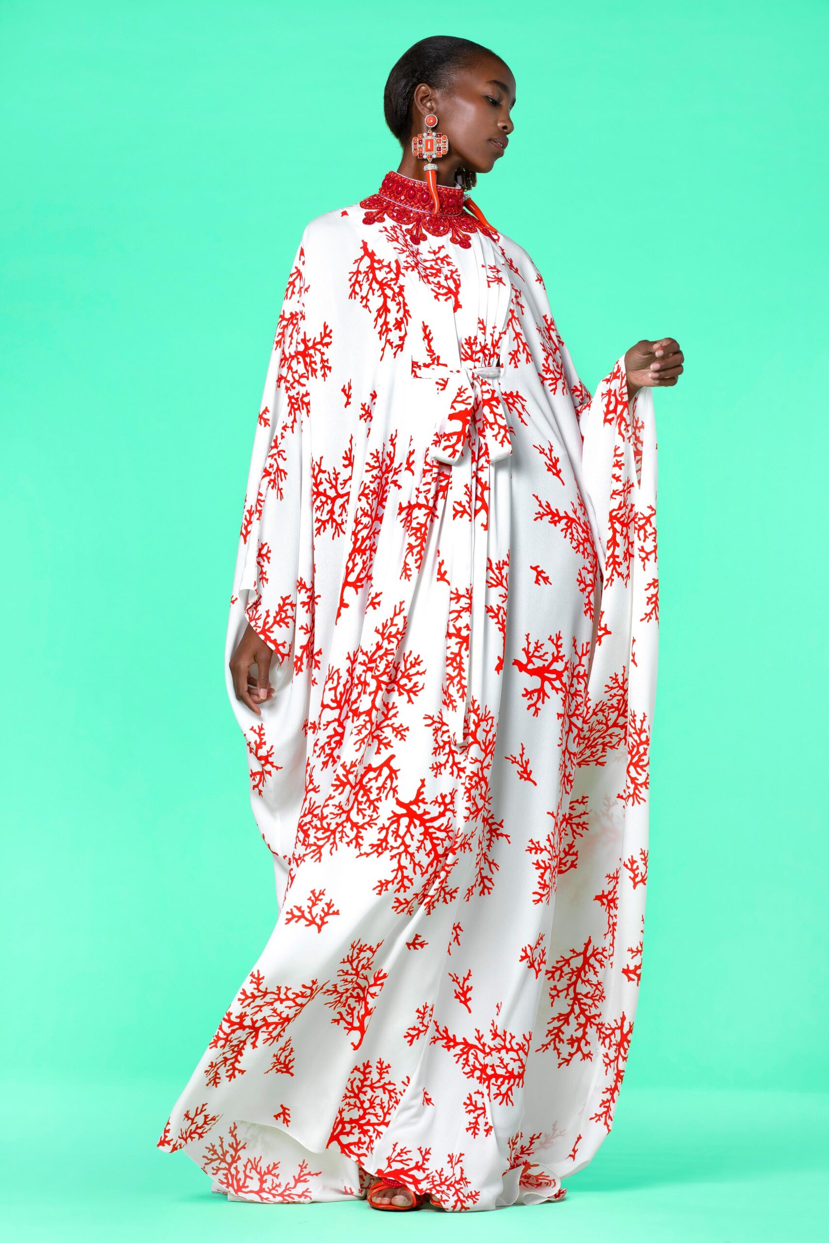 white and red printed maxi dress