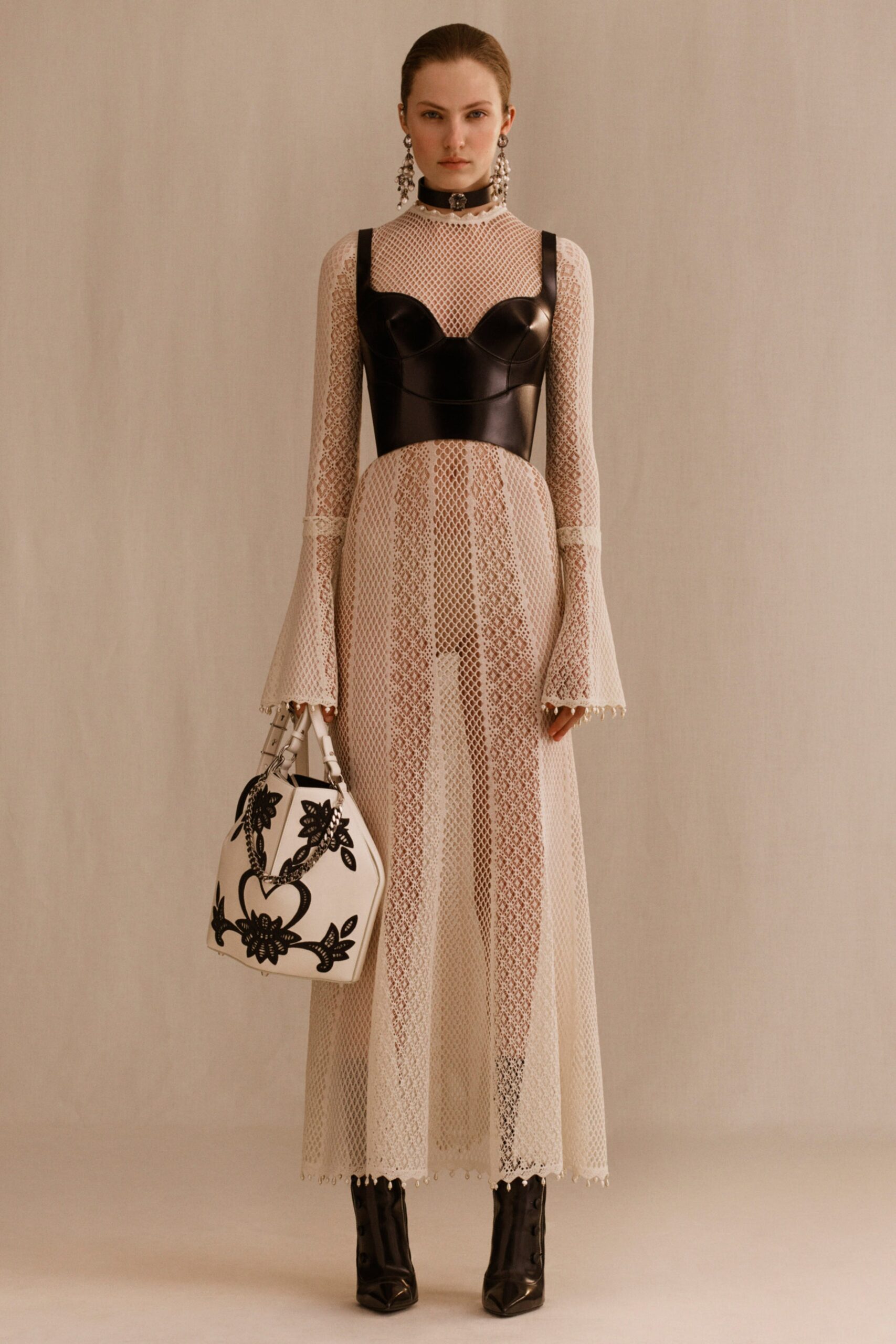 white lace maxi dress with black corset