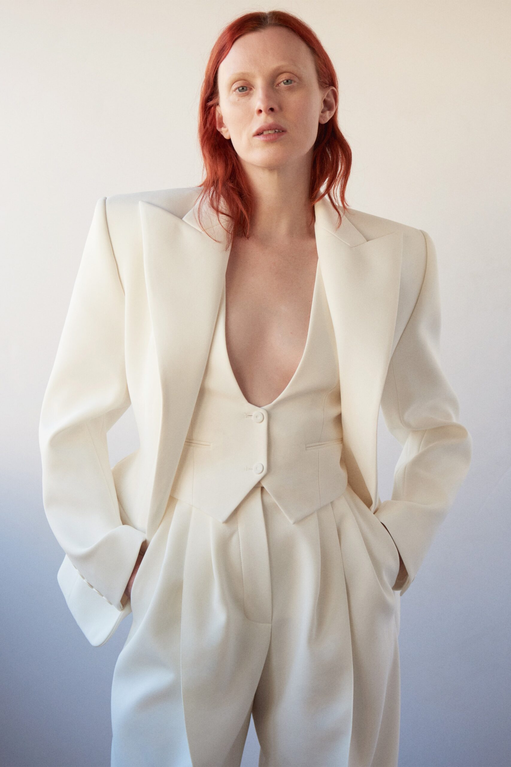 white tailored blazer and vest
