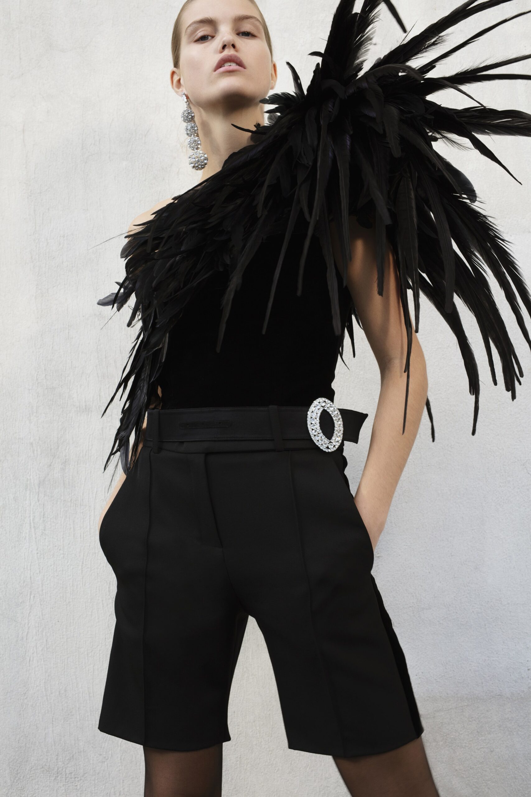 black velvet sleeveless asymmetric fitted fringed top