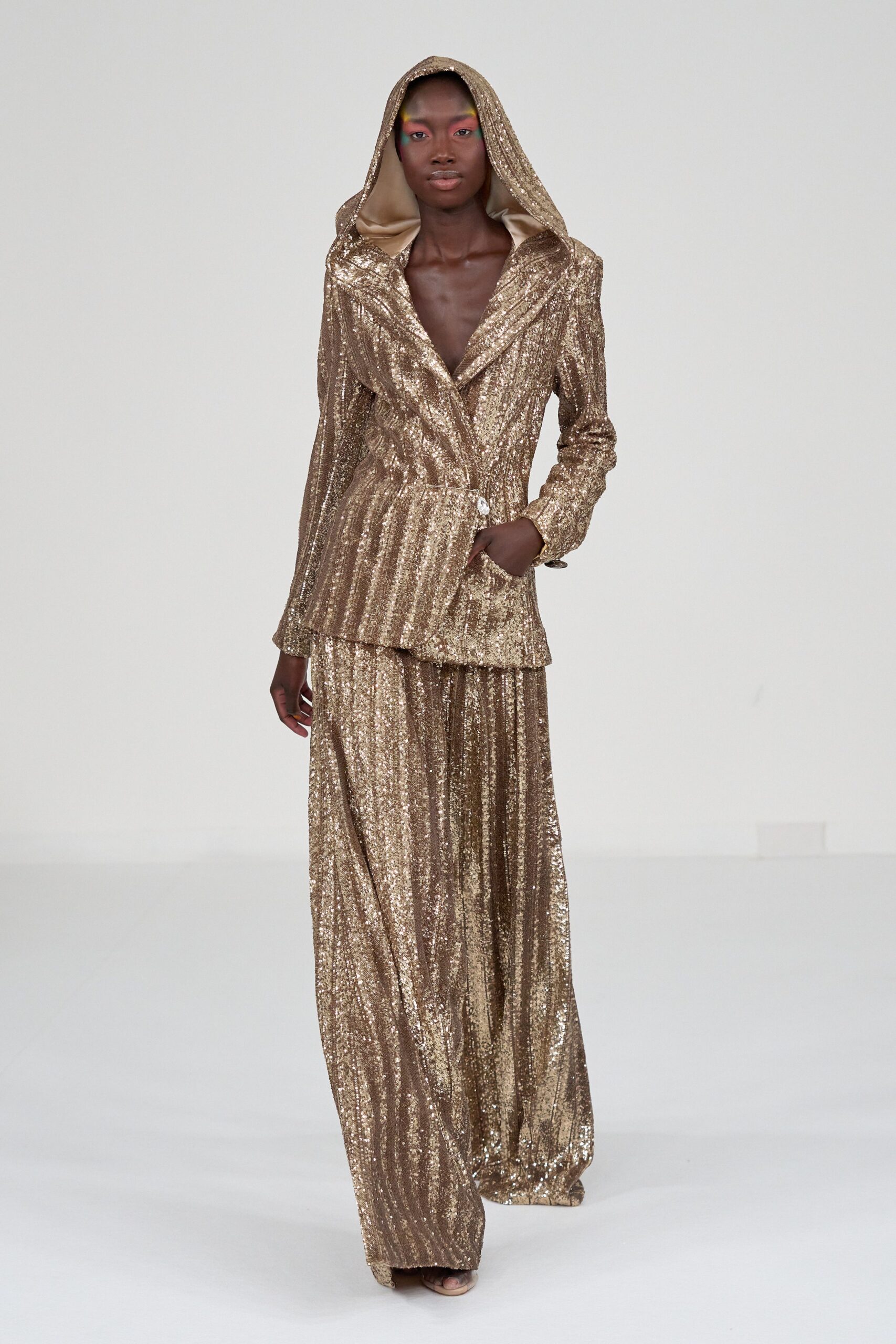 gold sequin long-sleeve collared tailored zippered shiny jacket