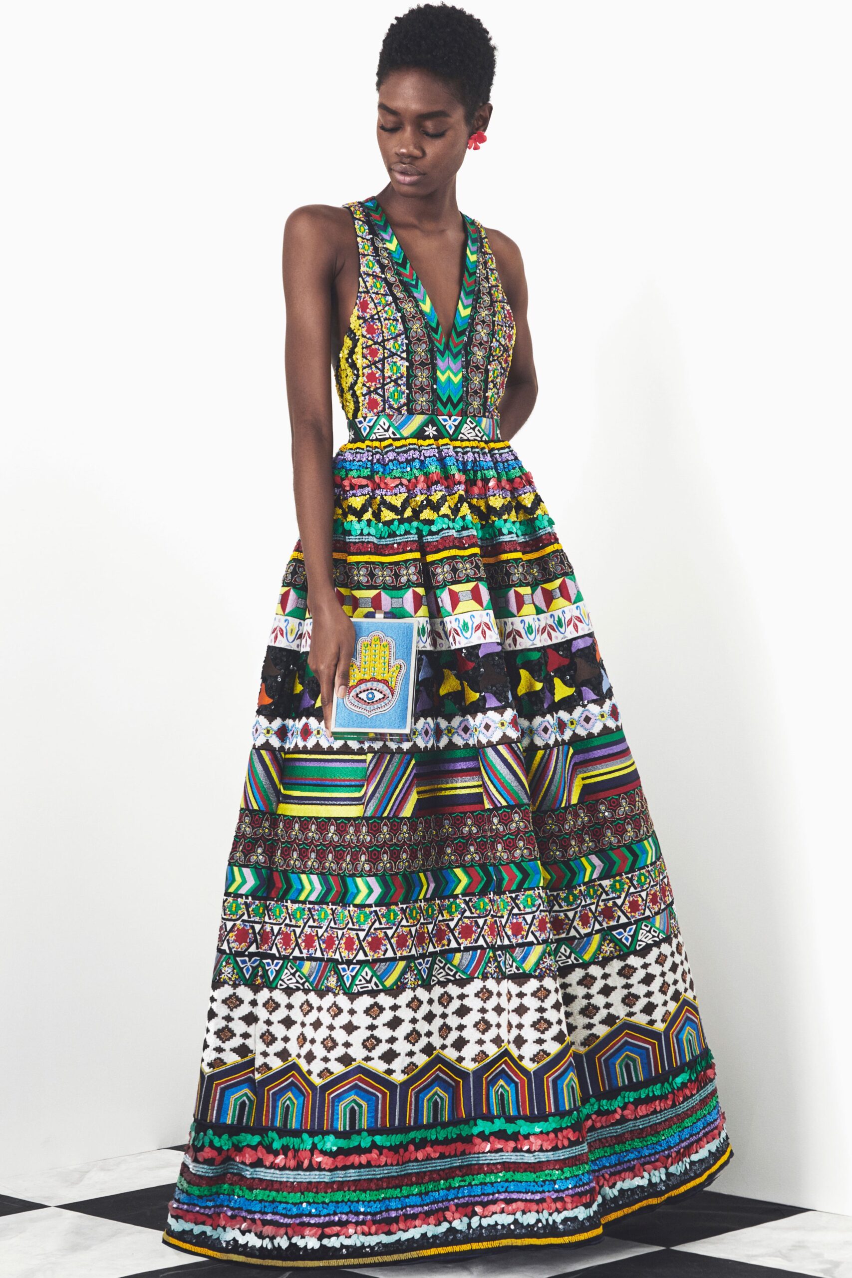 multi-colored sleeveless gown