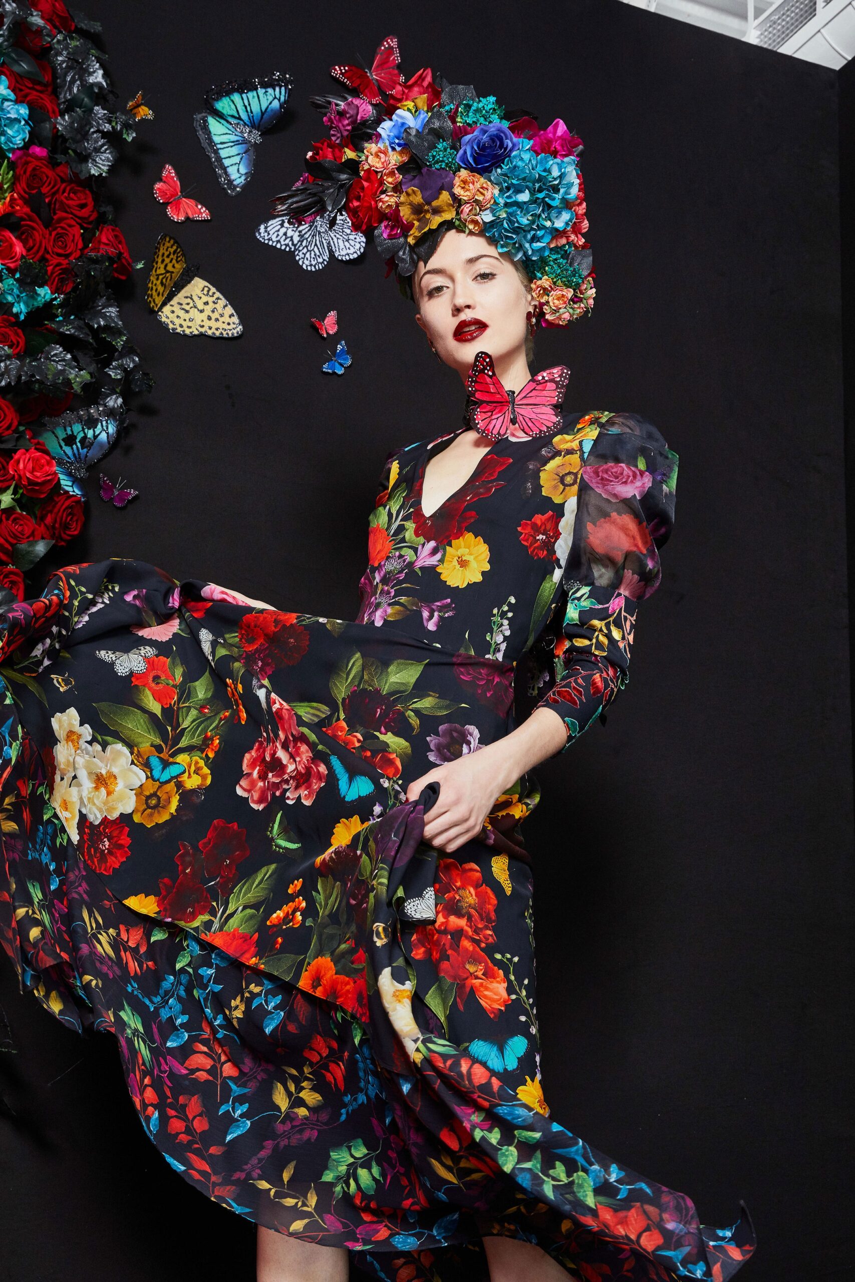 black floral midi dress