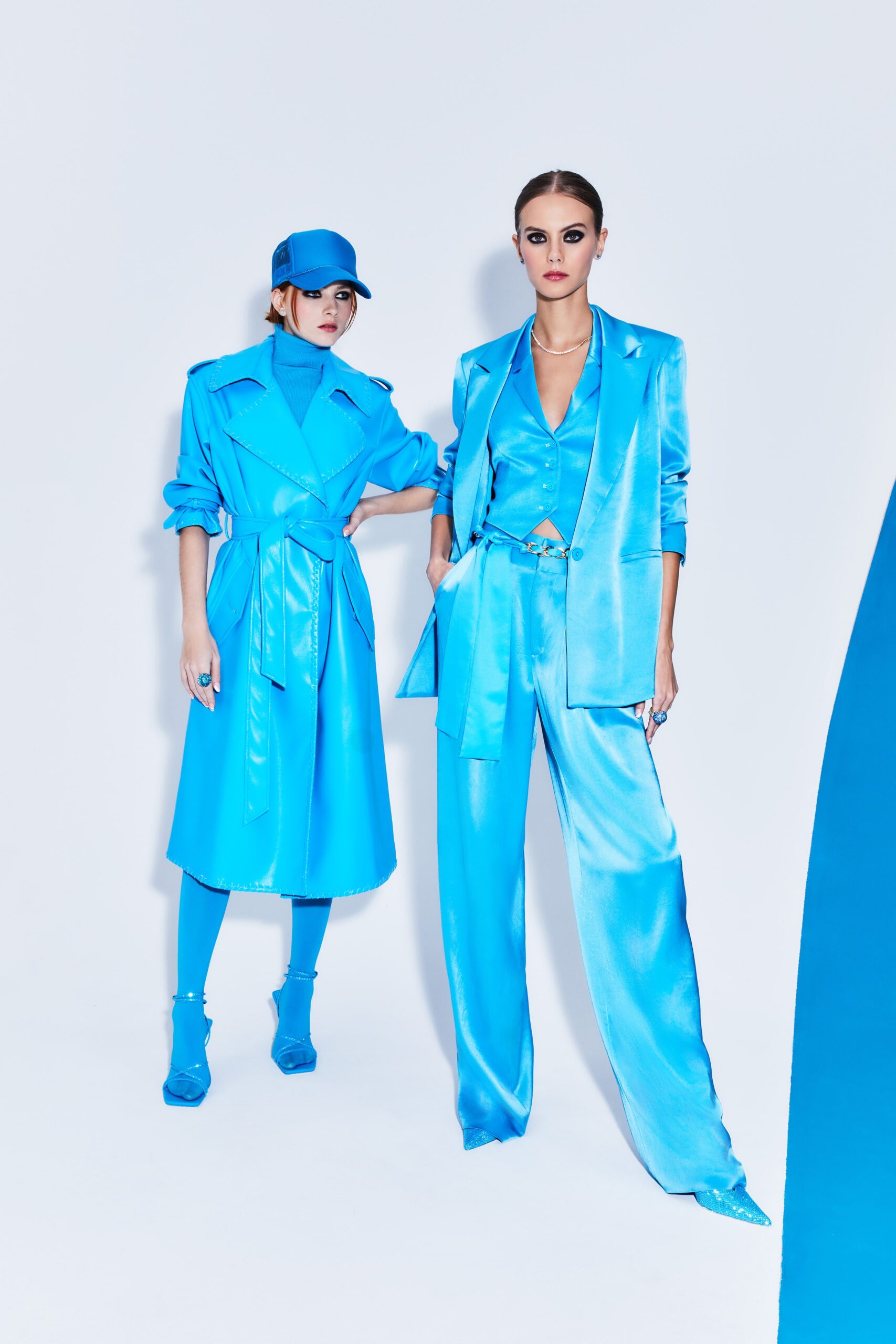 blue satin coat and blazer