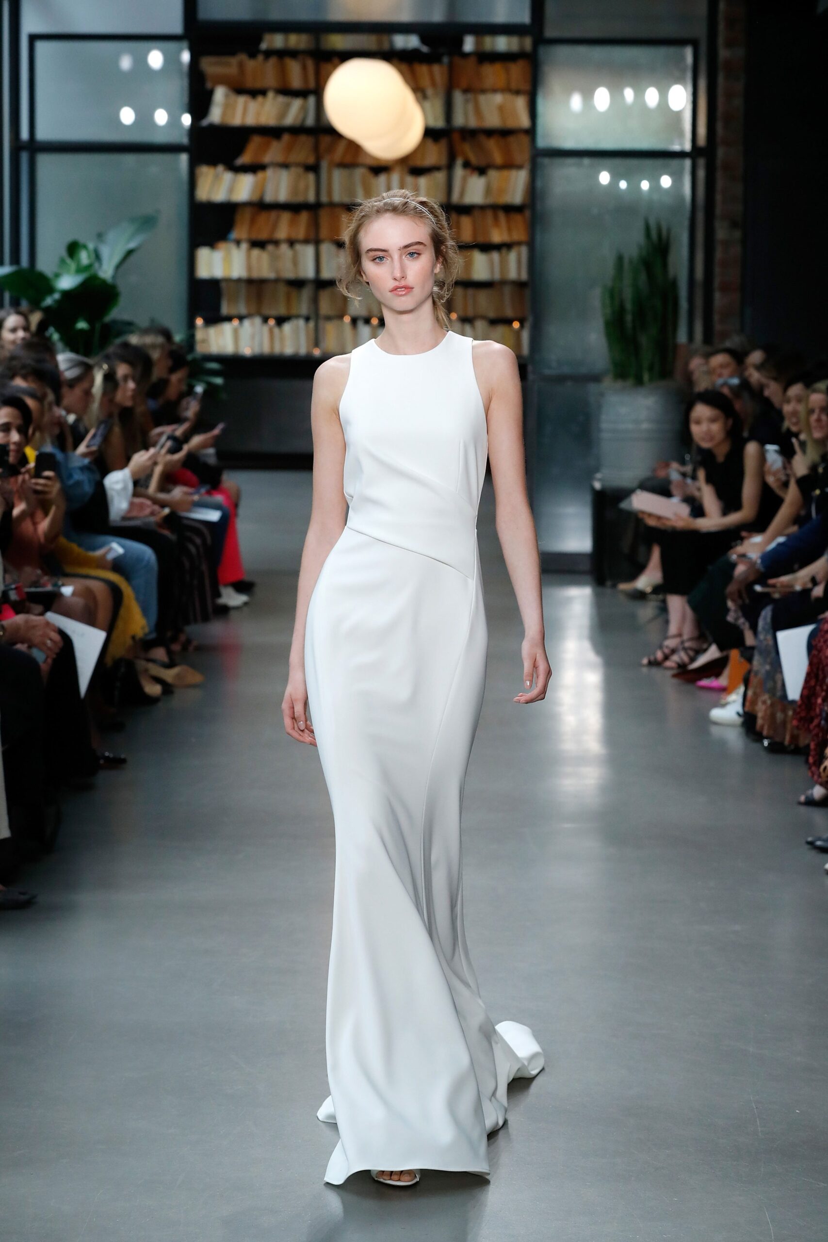 white silk fitted gown