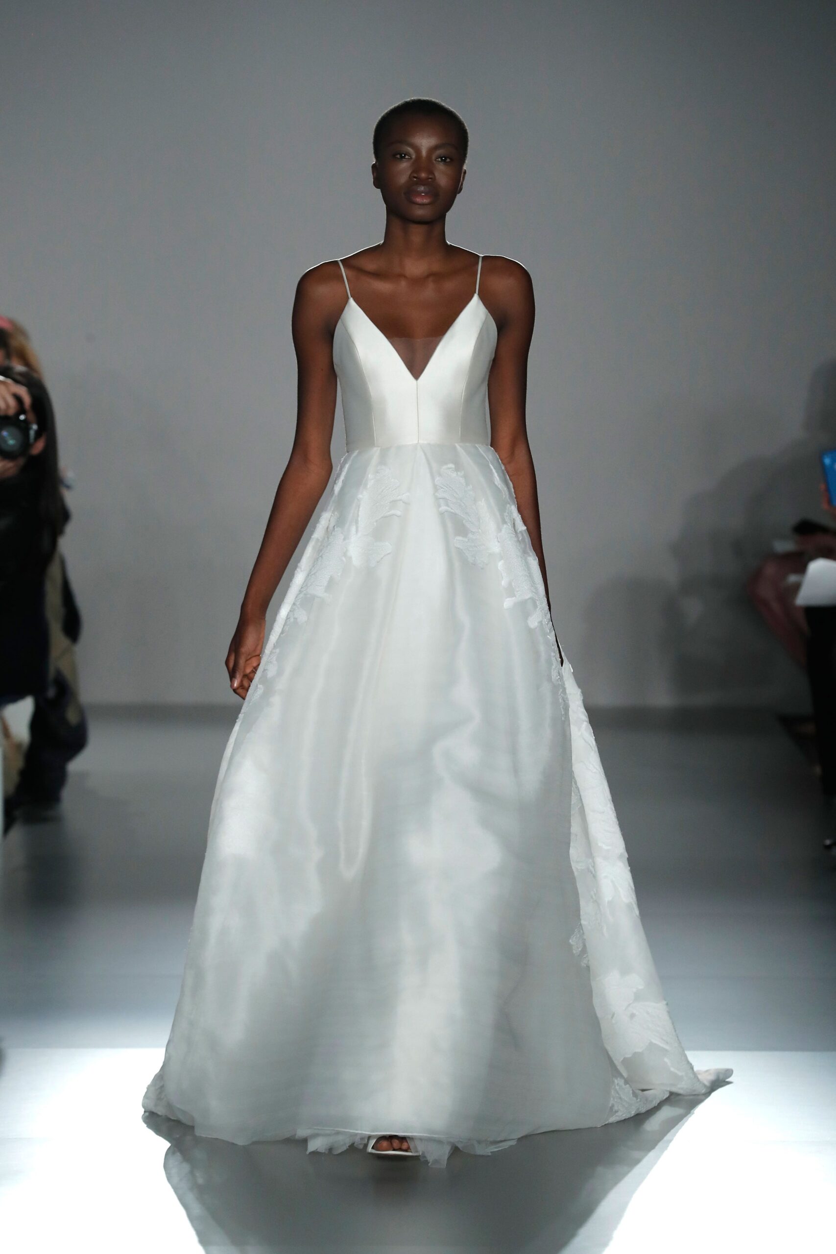 white silk sleeveless gown