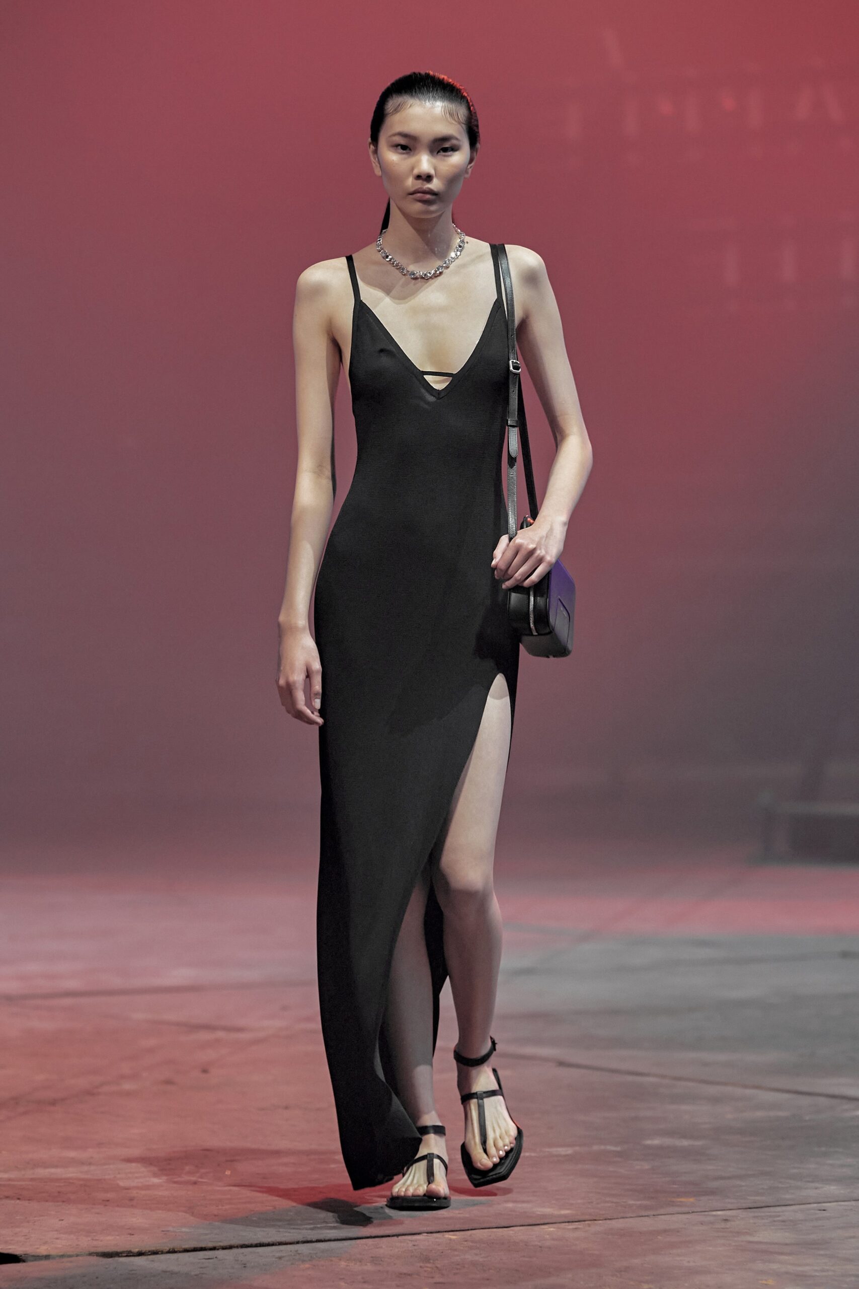 black silk sleeveless v-neck fitted straight-leg midi dress