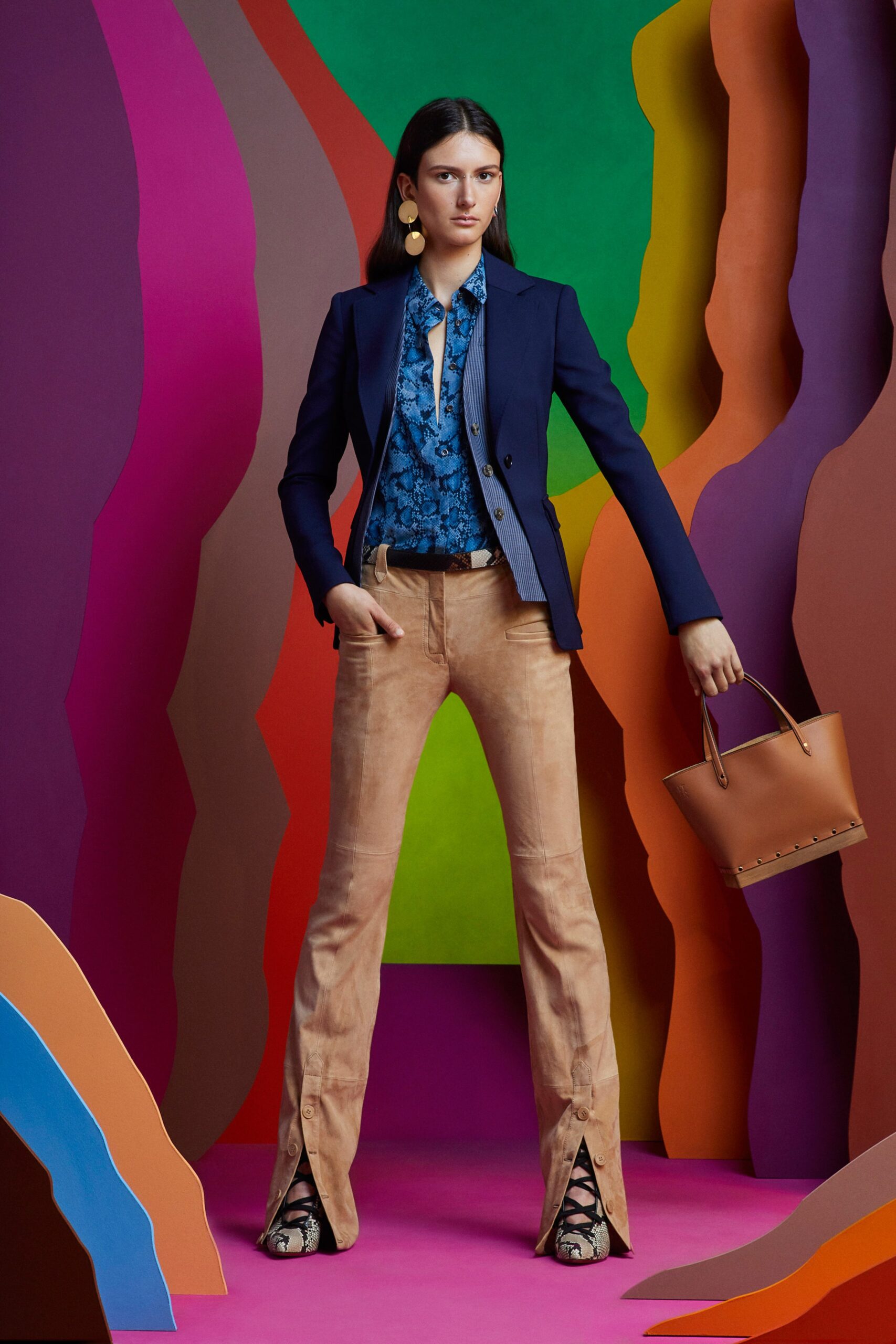 navy blazer with printed shirt