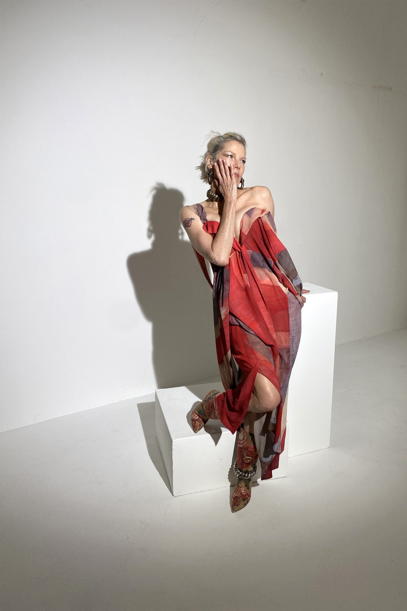 flowing multi-colored midi dress