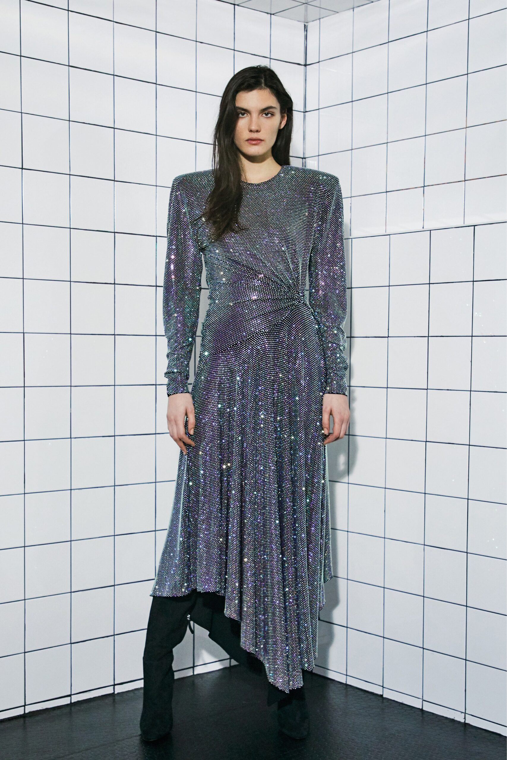 fitted metallic purple dress