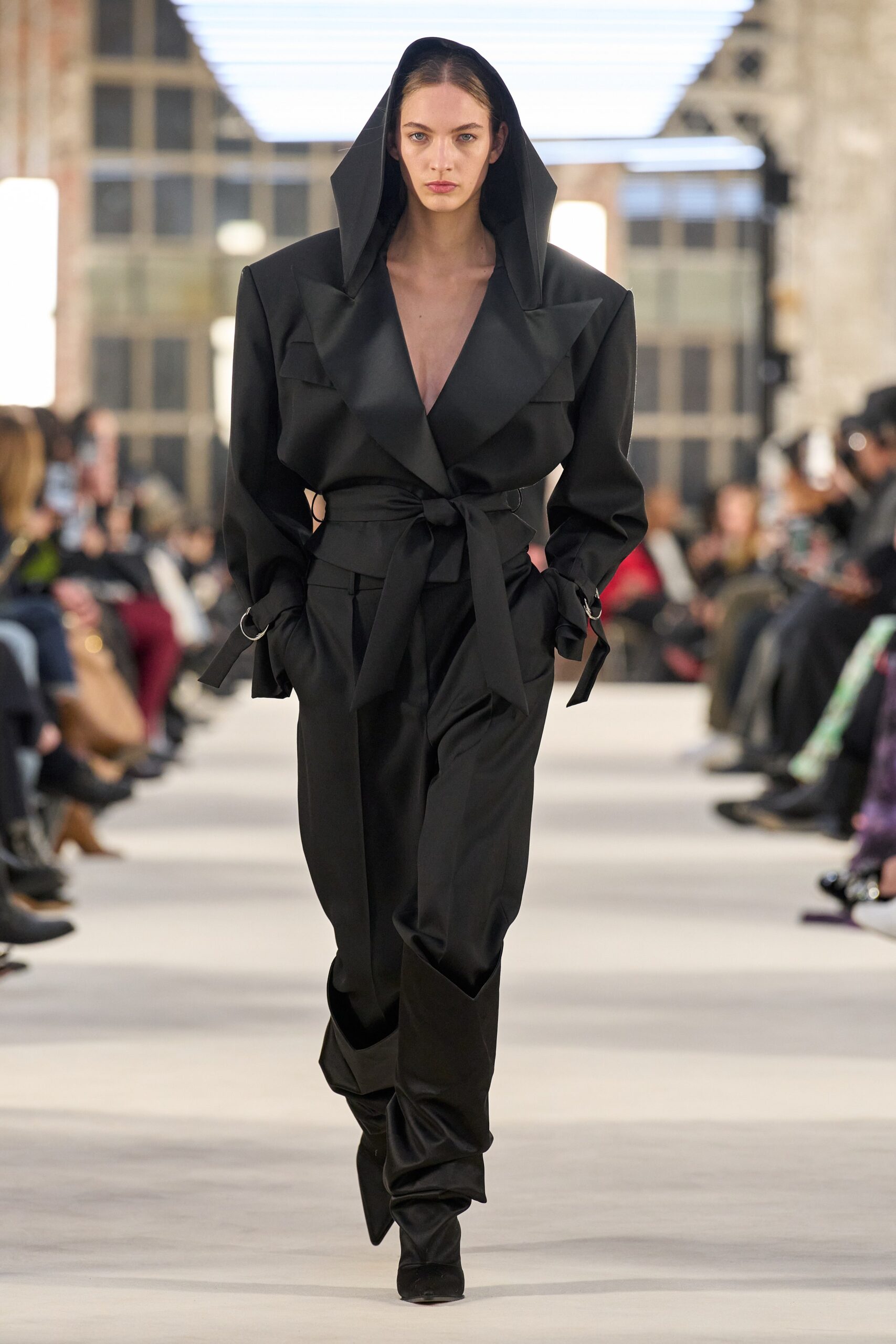 black cotton relaxed straight-leg pants