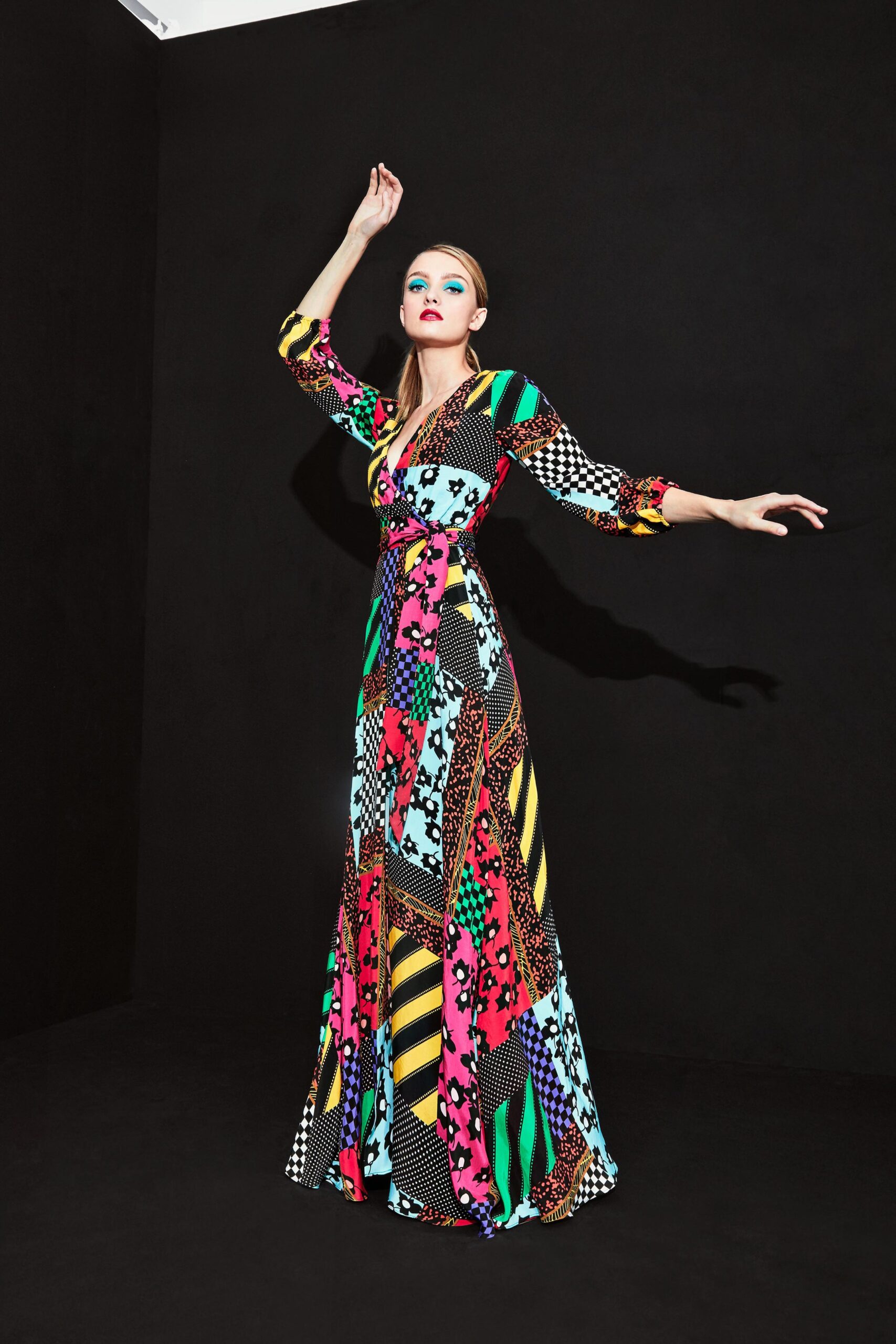 multi-colored printed gown