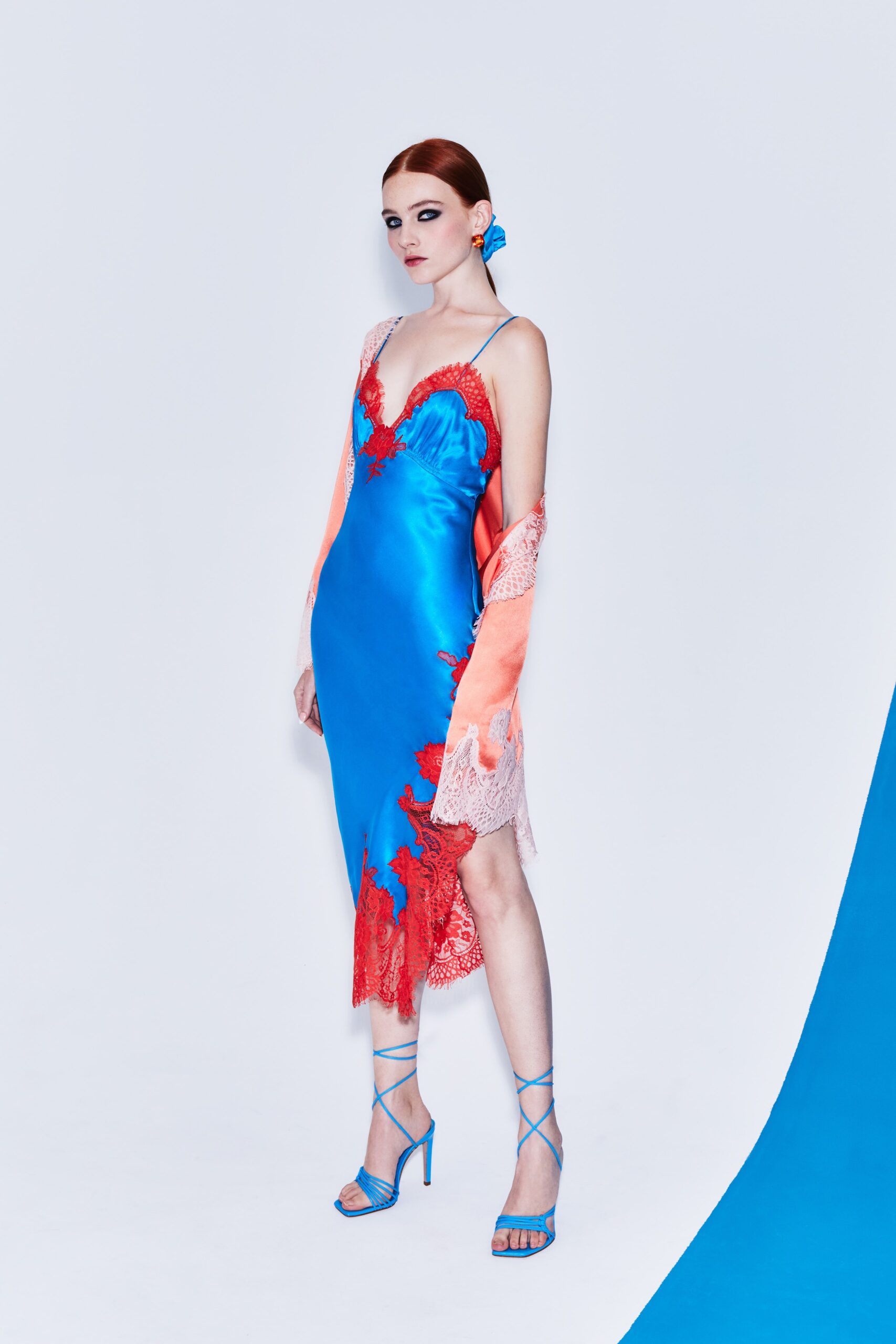blue silk embroidered midi dress
