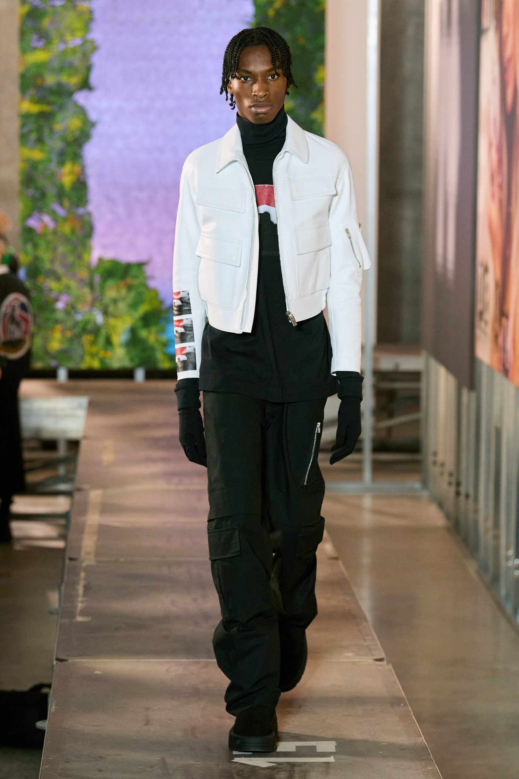 white fitted jacket with black top