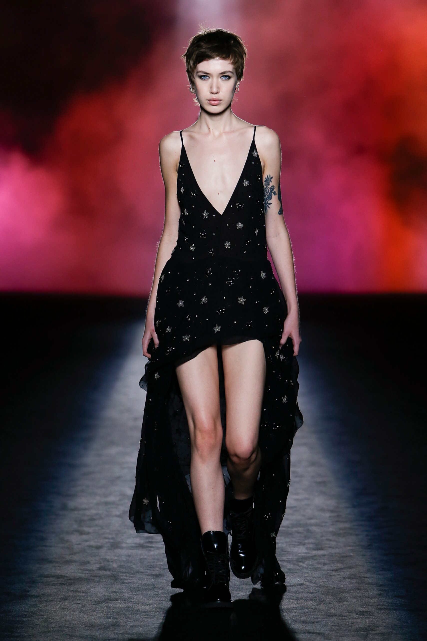 black silk sleeveless dress