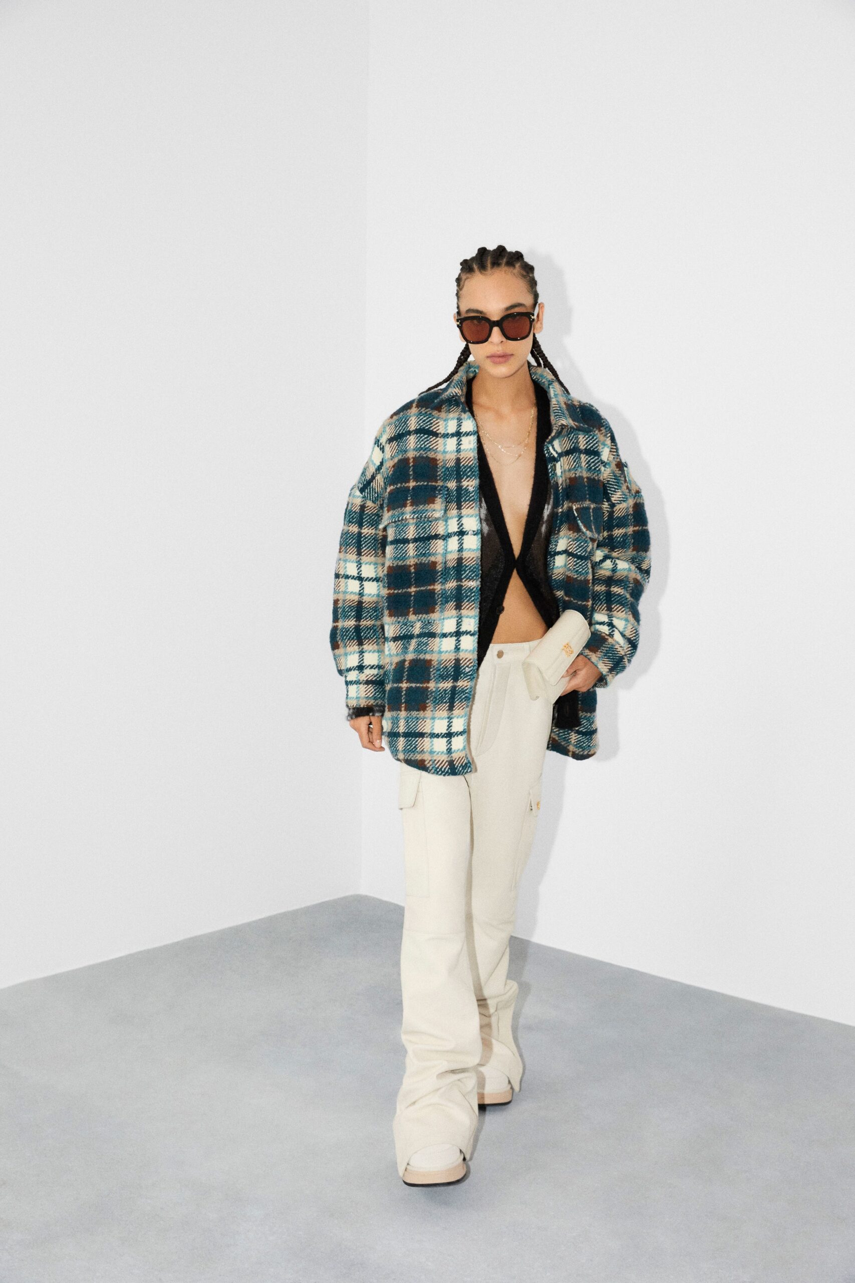 oversized checked jacket with fitted top