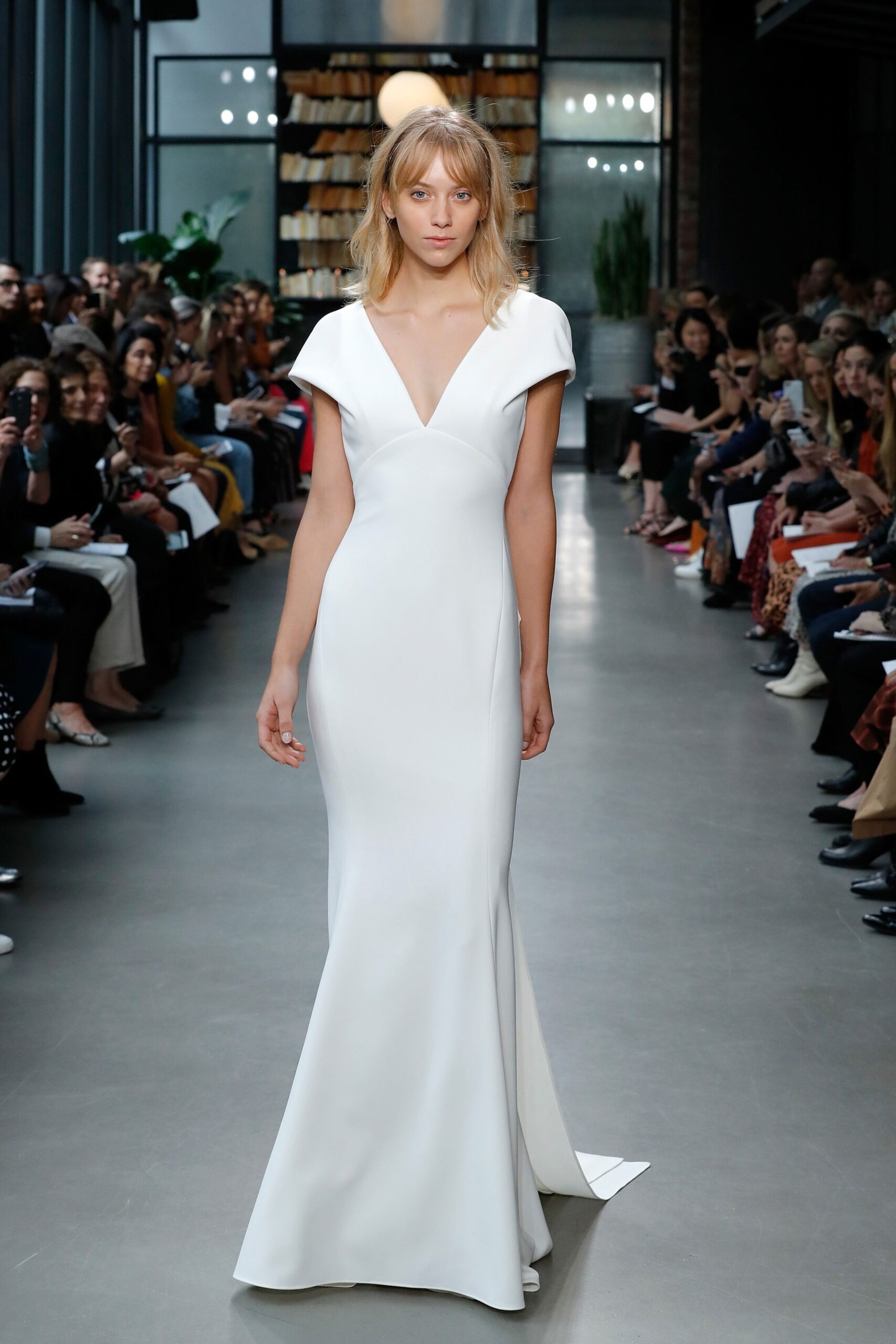 white silk fitted gown