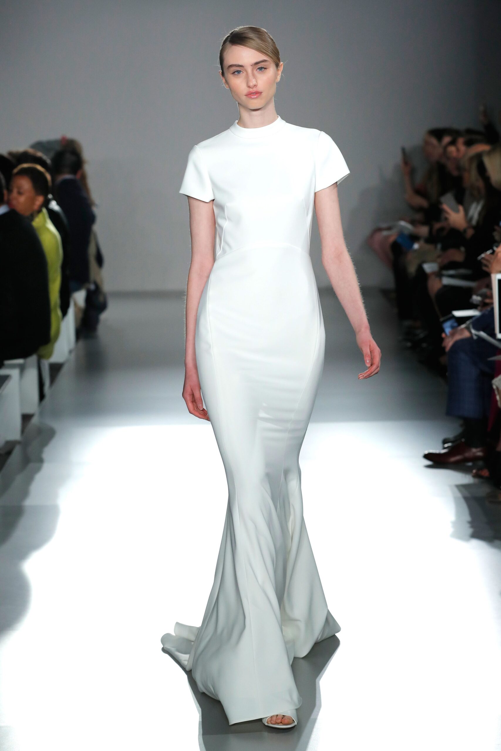 white silk fitted gown