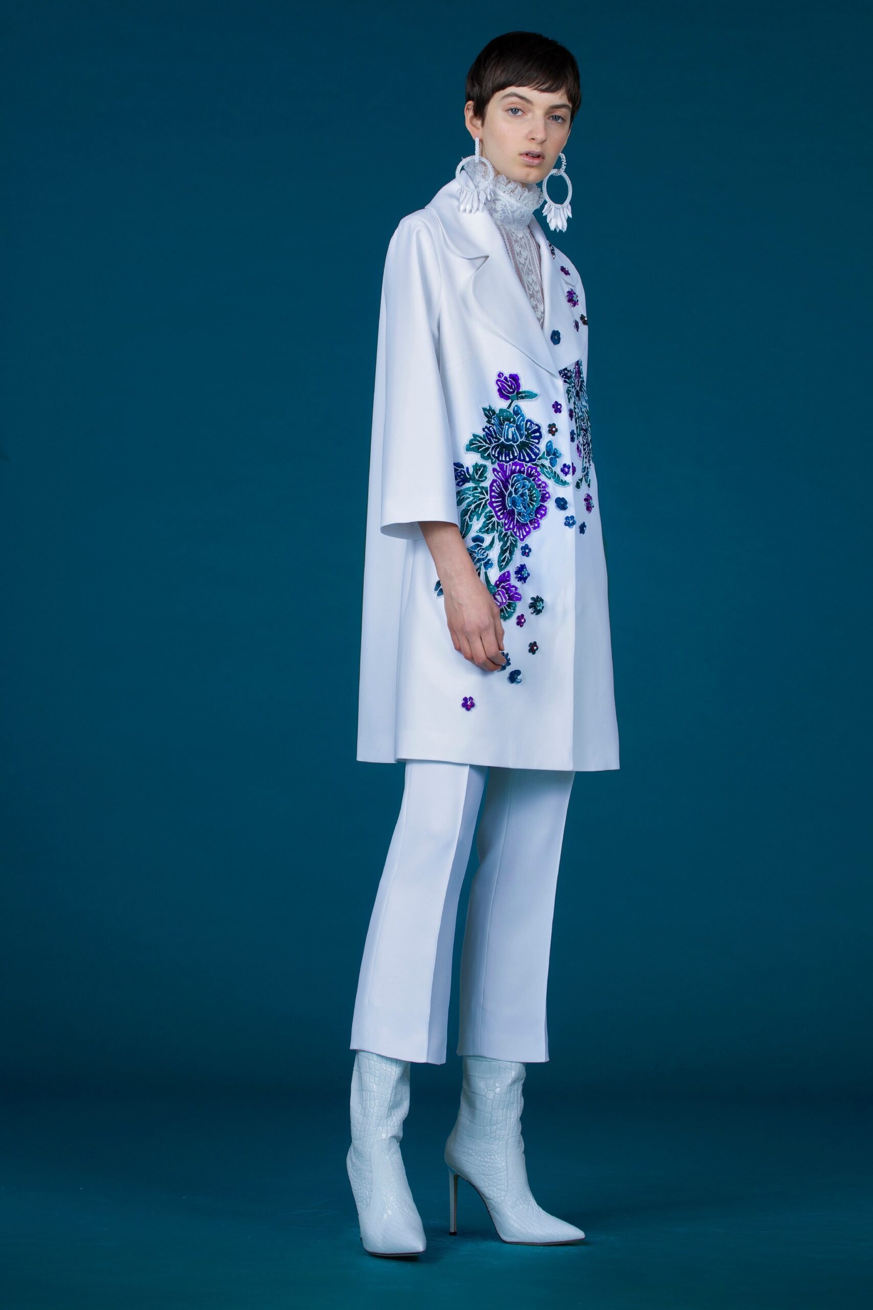 white embroidered coat with pants