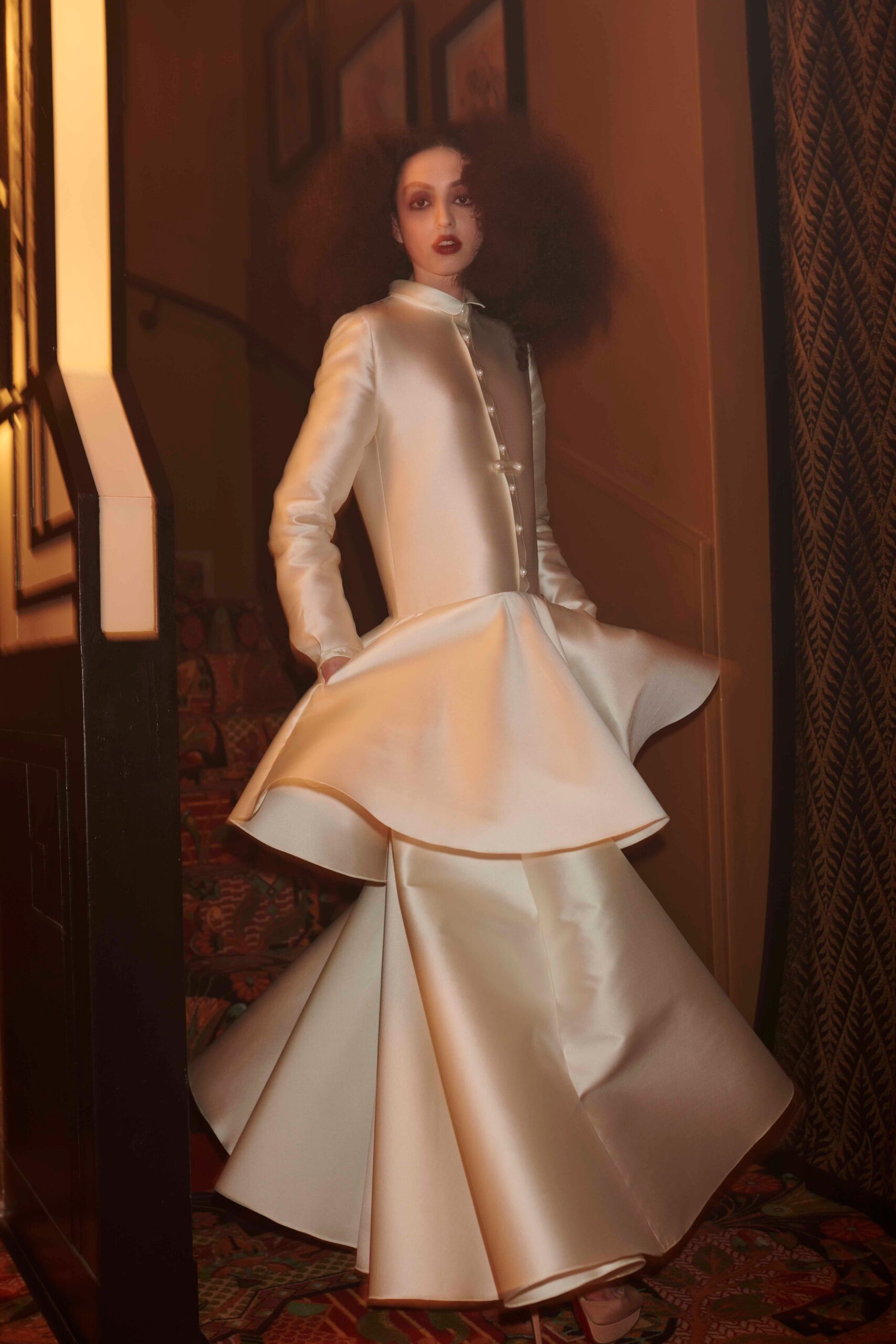 ivory silk fitted gown