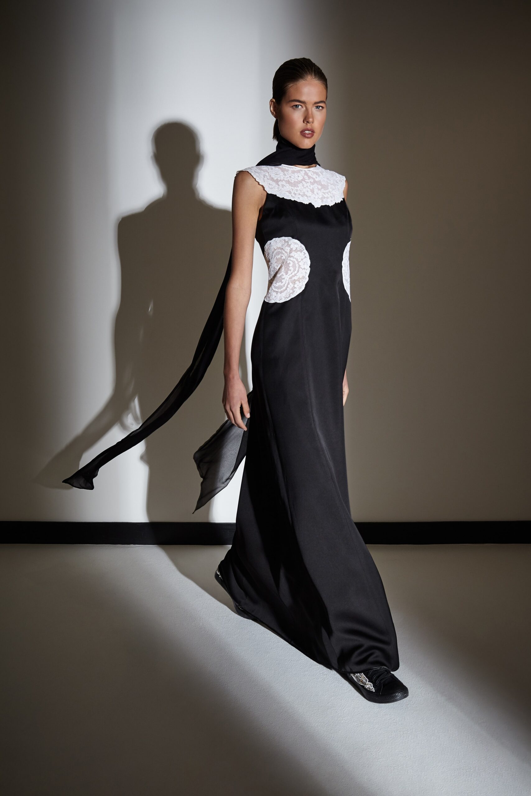 black silk sleeveless gown