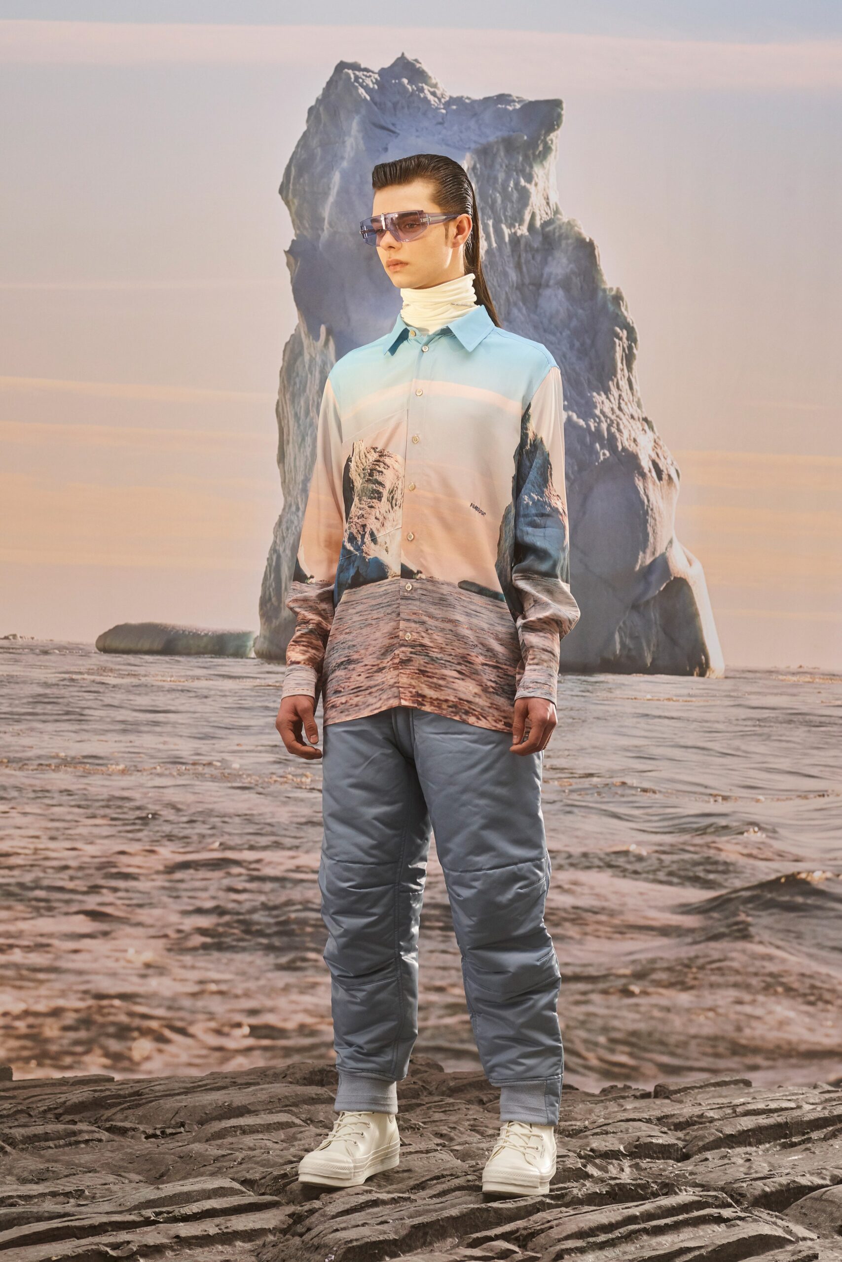 gray jersey relaxed padded pants