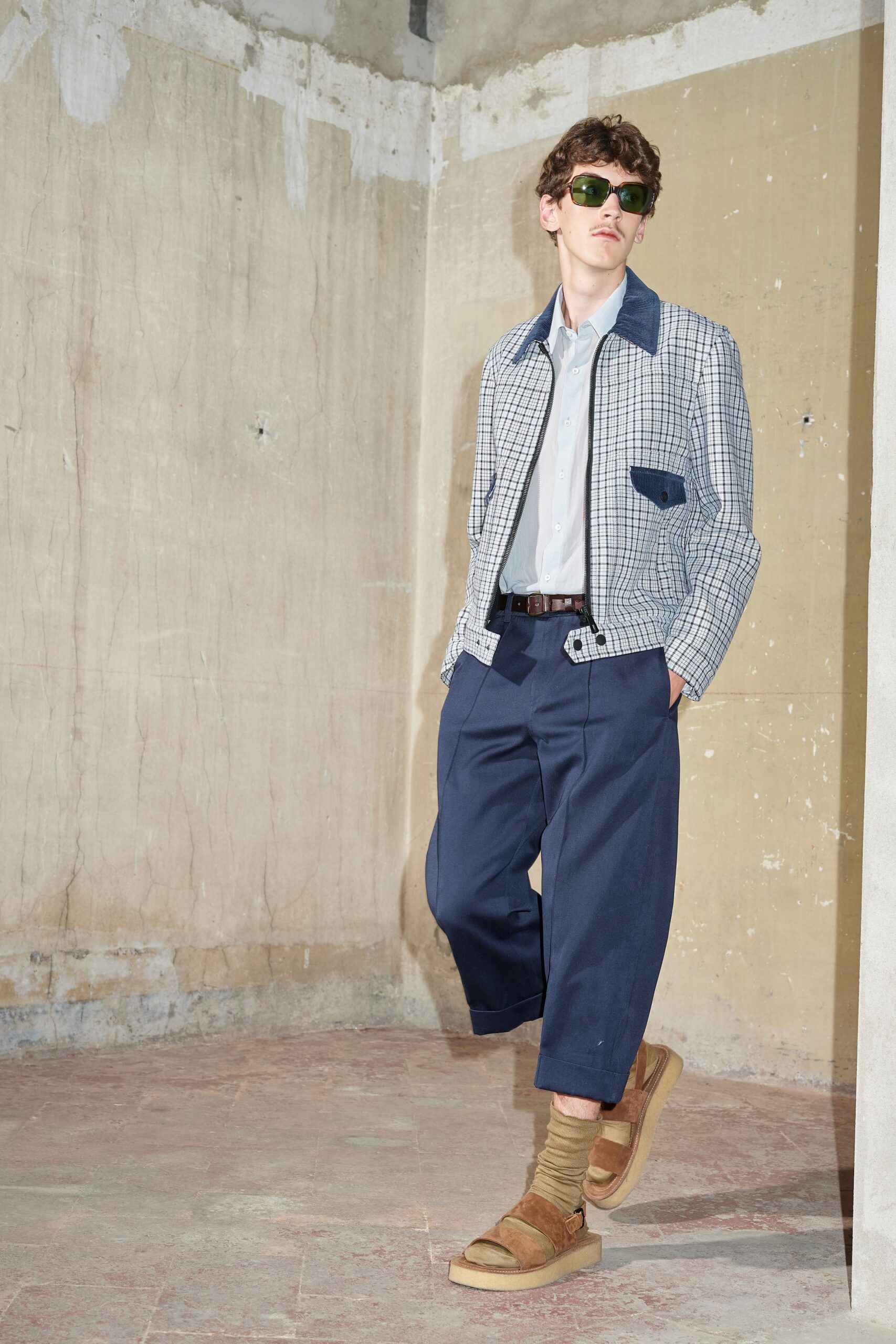 relaxed blue checked jacket