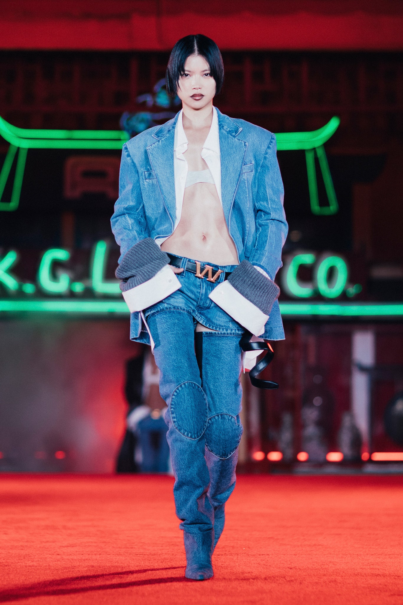 blue denim fitted distressed pants