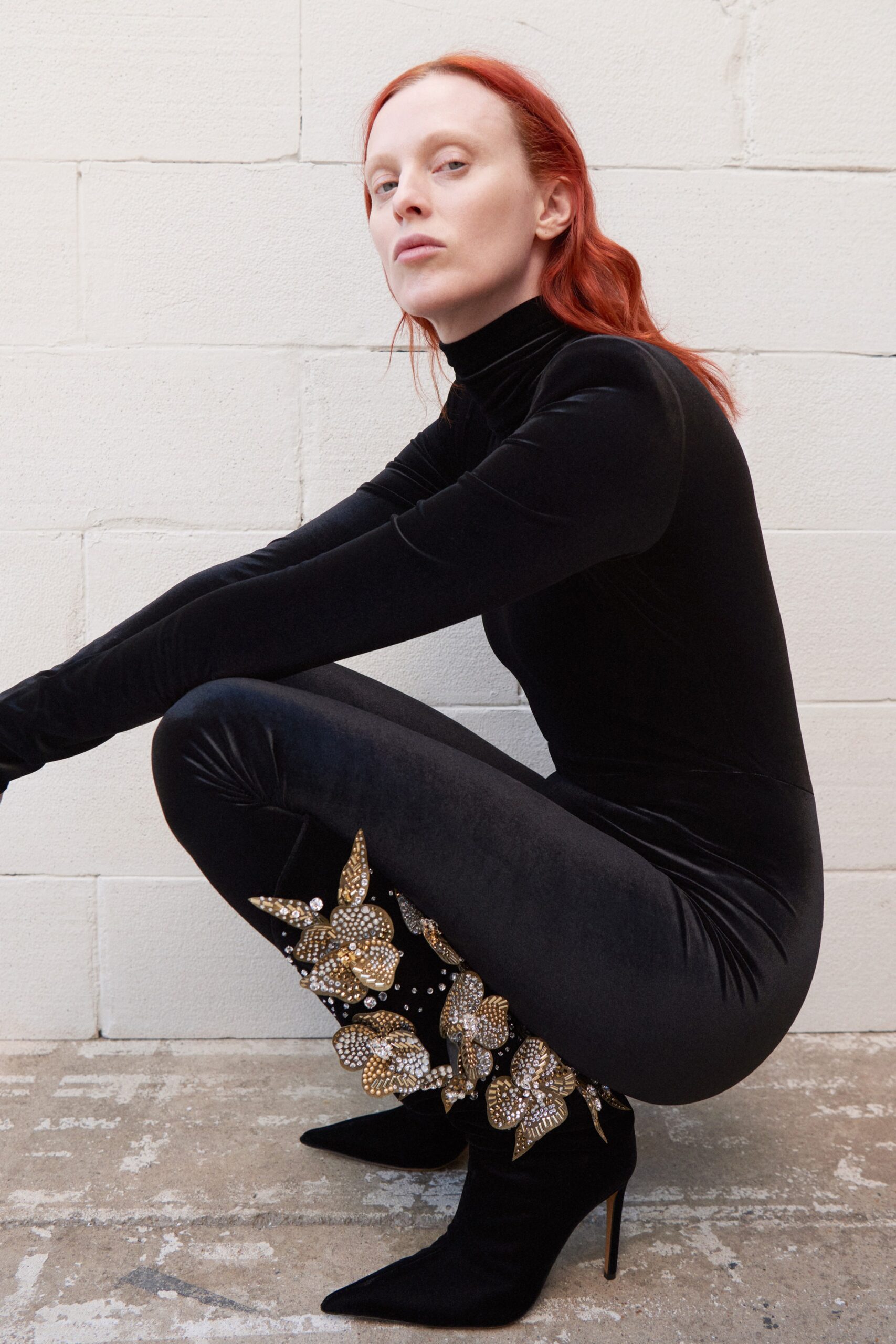 black velvet fitted catsuit