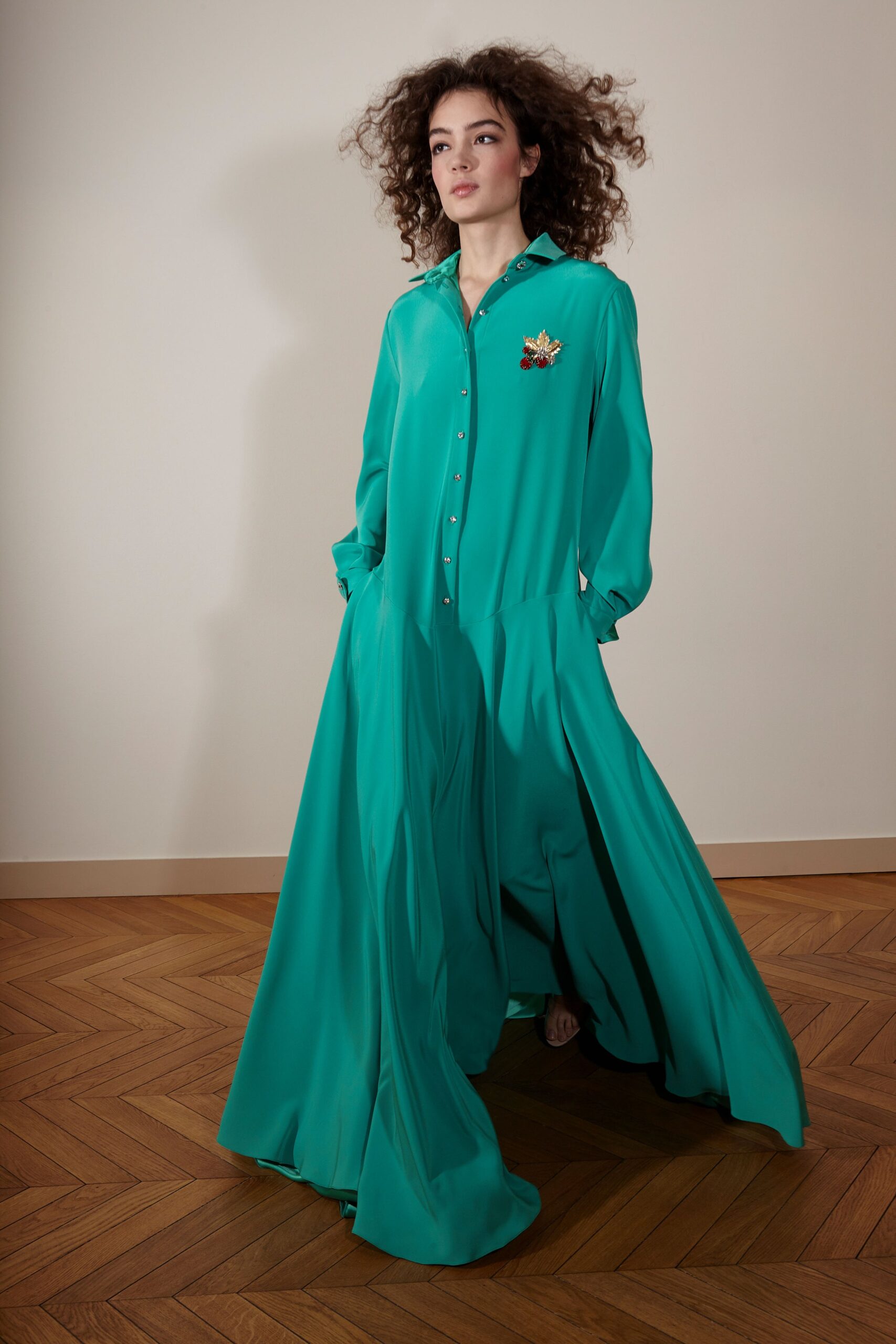 teal silk relaxed maxi dress