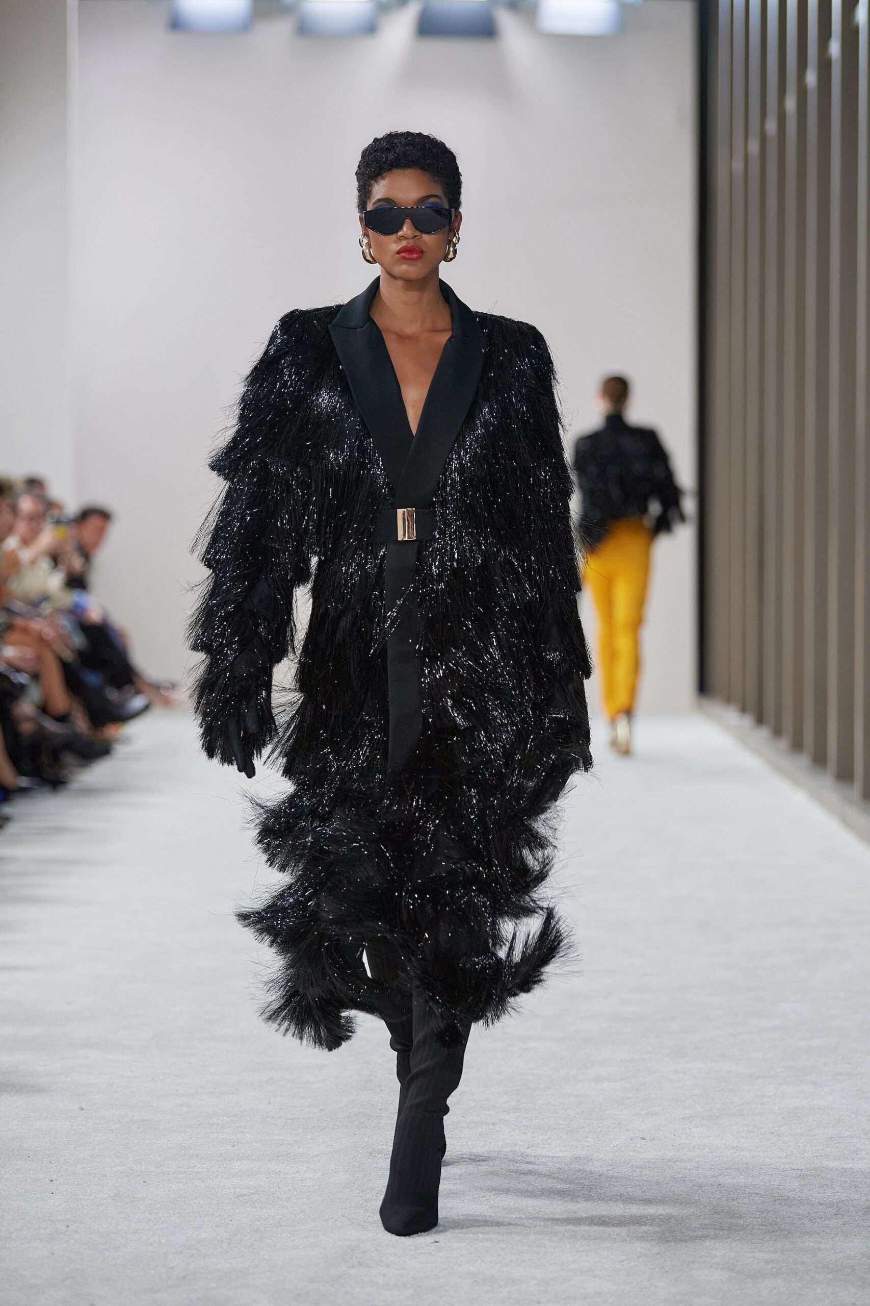 black fringed sequin coat
