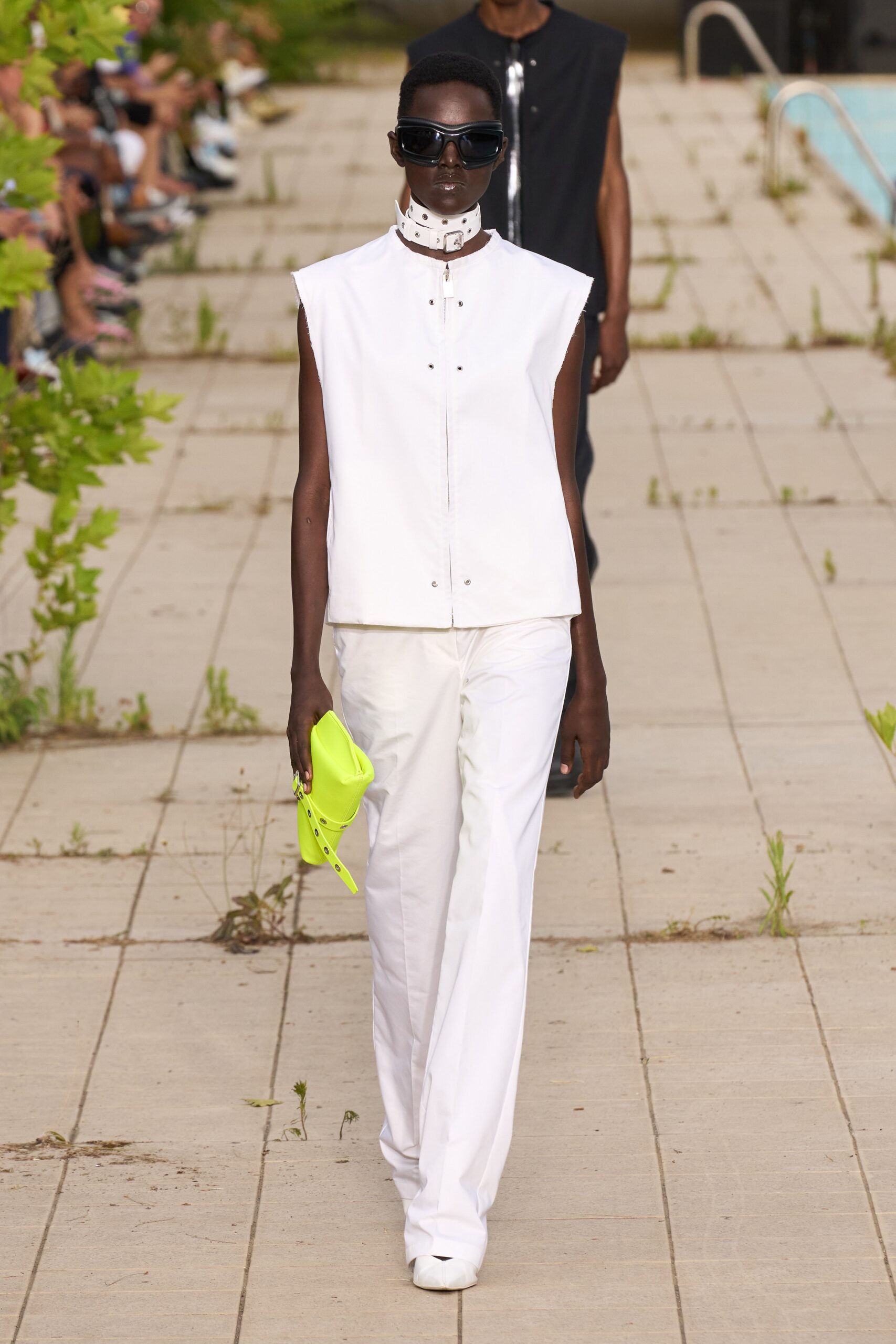 white fitted top and tailored pants