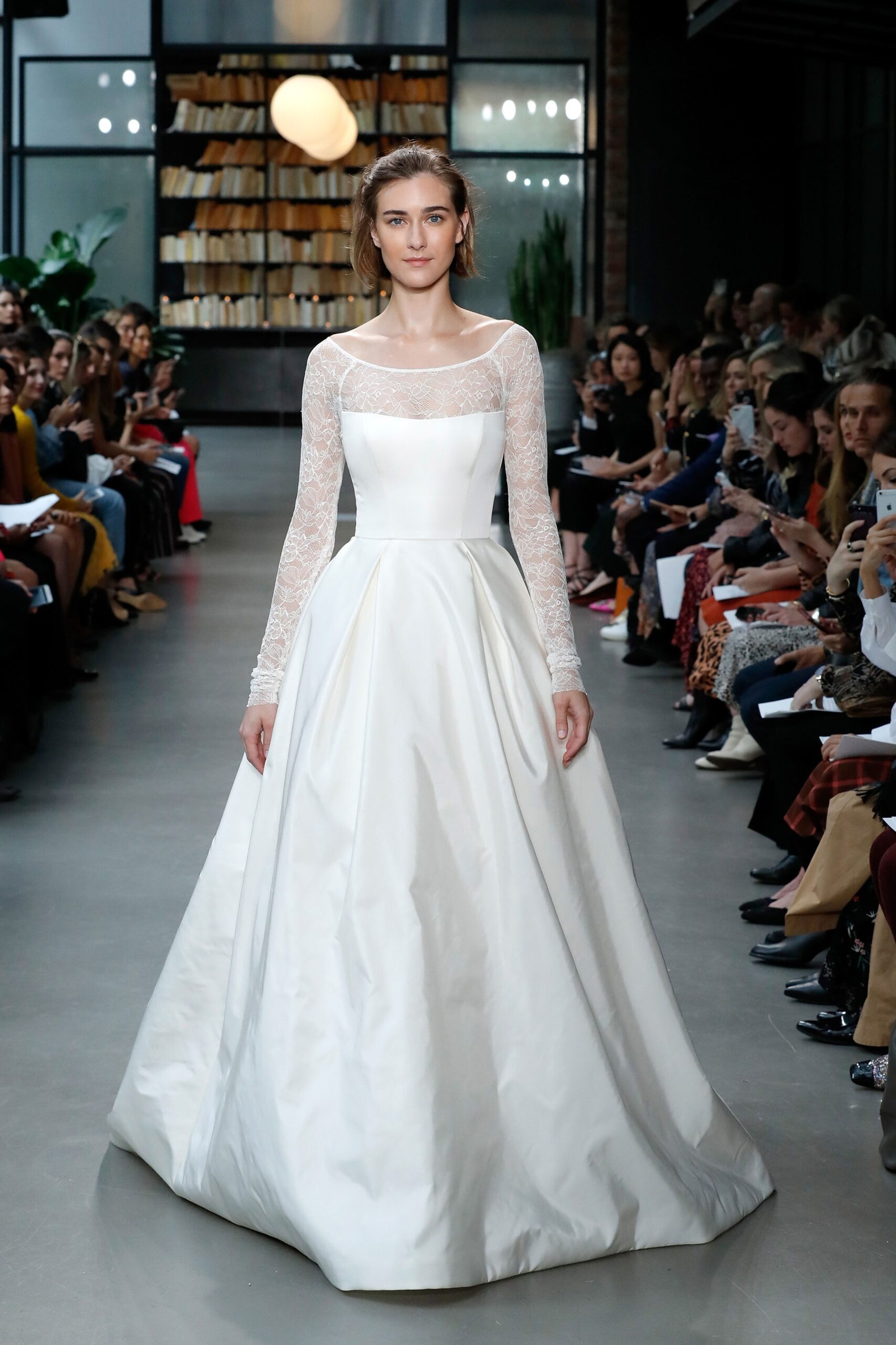 white silk long-sleeve gown