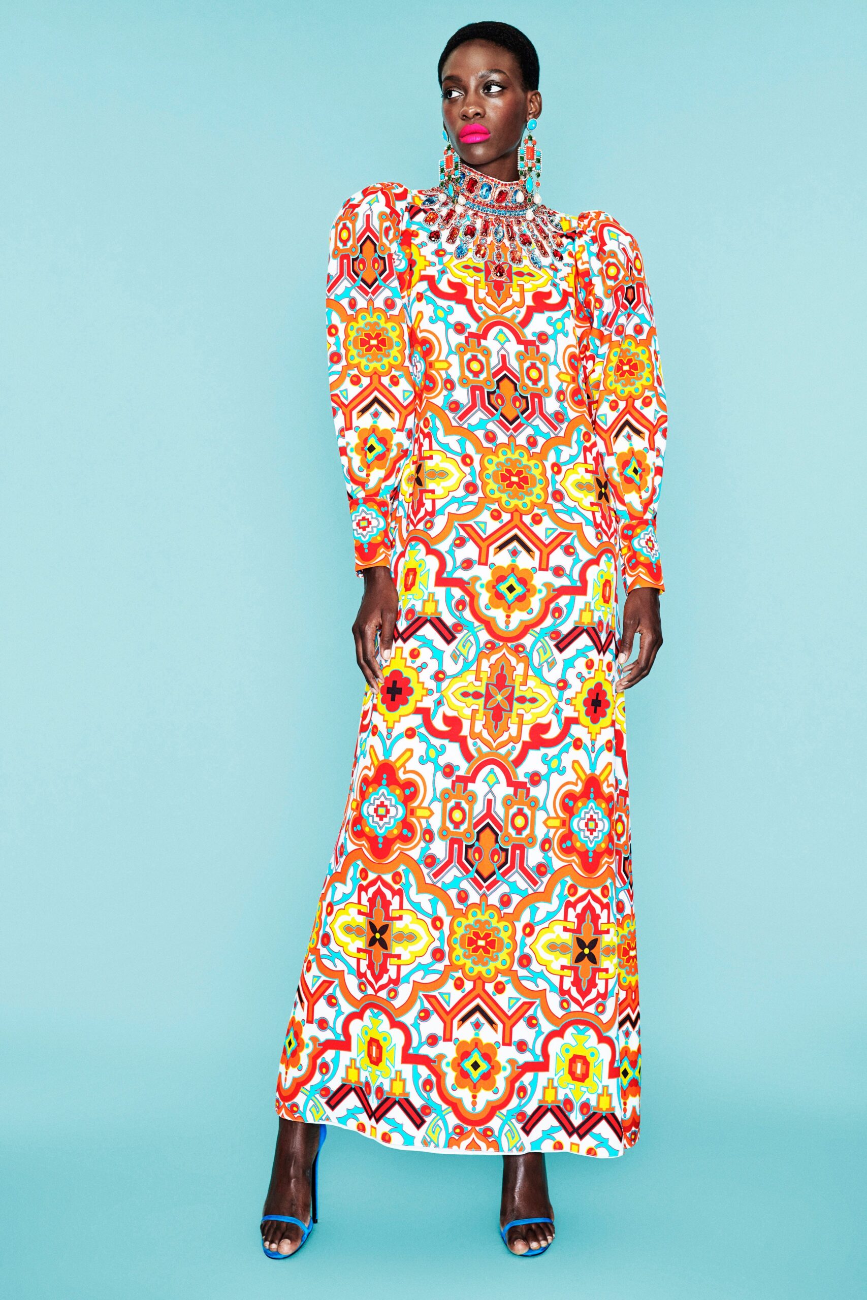 colorful printed maxi gown