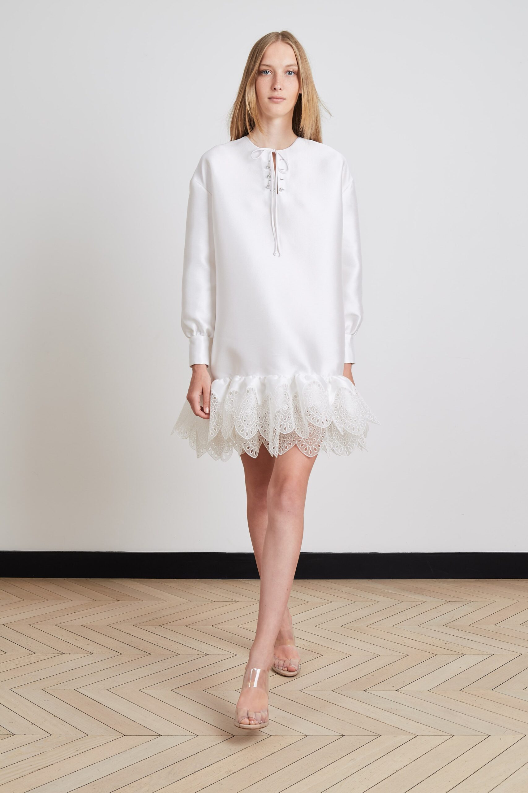 white silk fitted dress