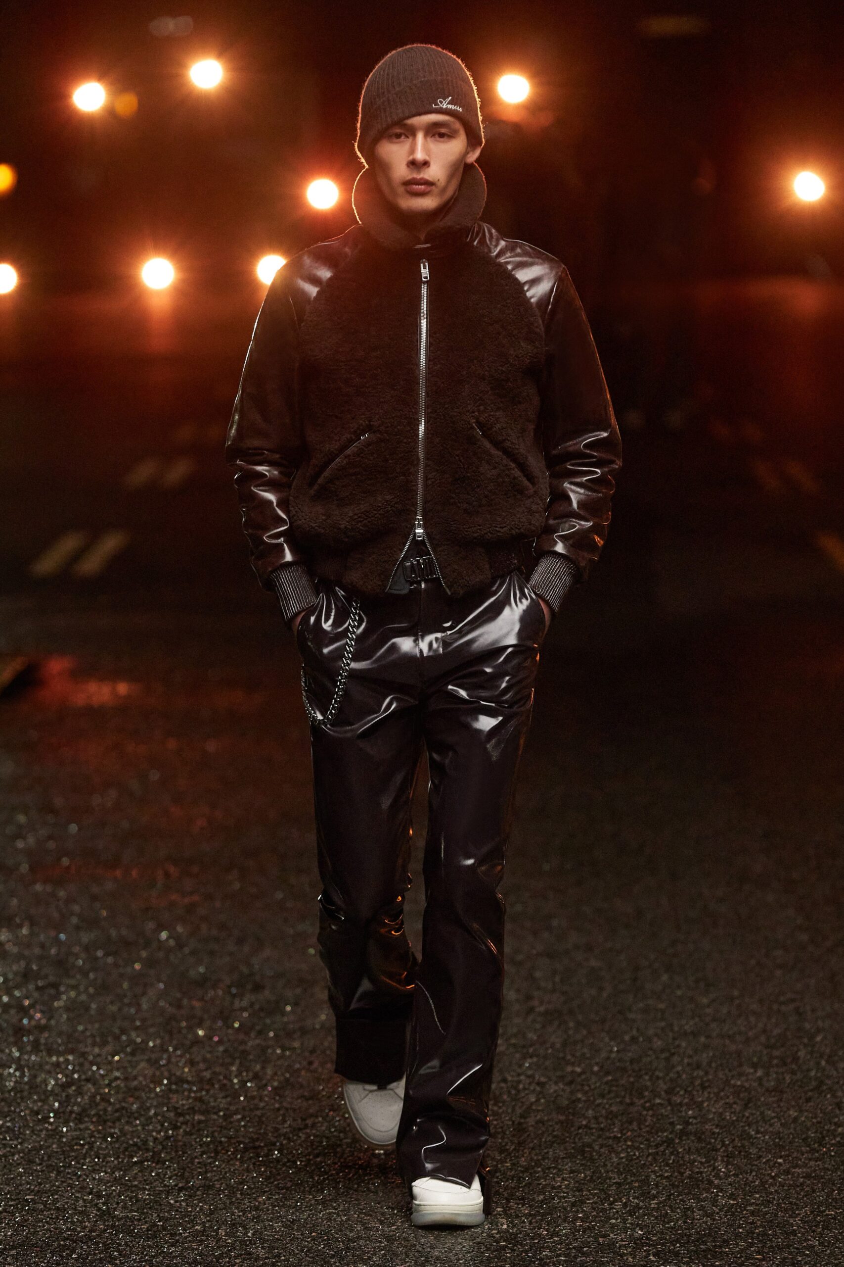 brown fur long-sleeve collared fitted zippered jacket