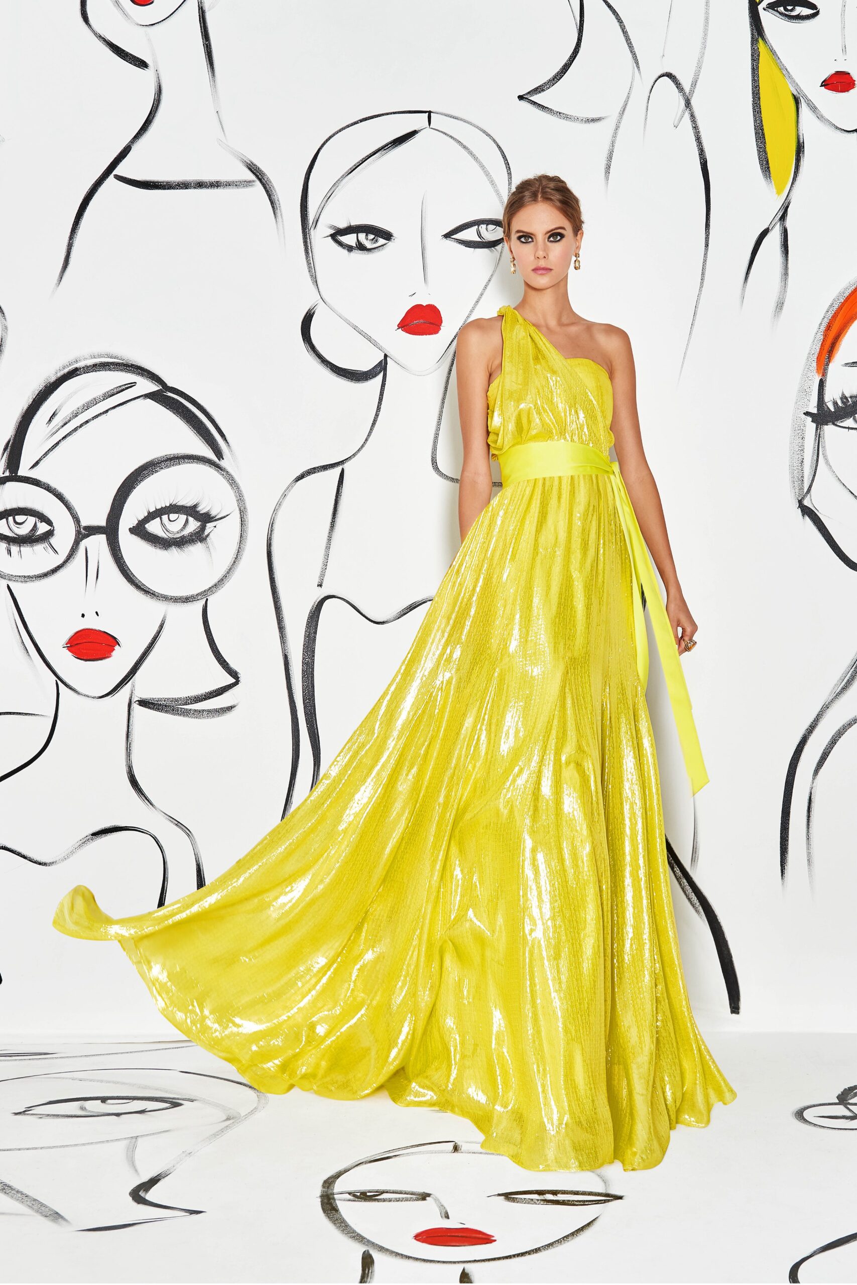 yellow silk halter gown