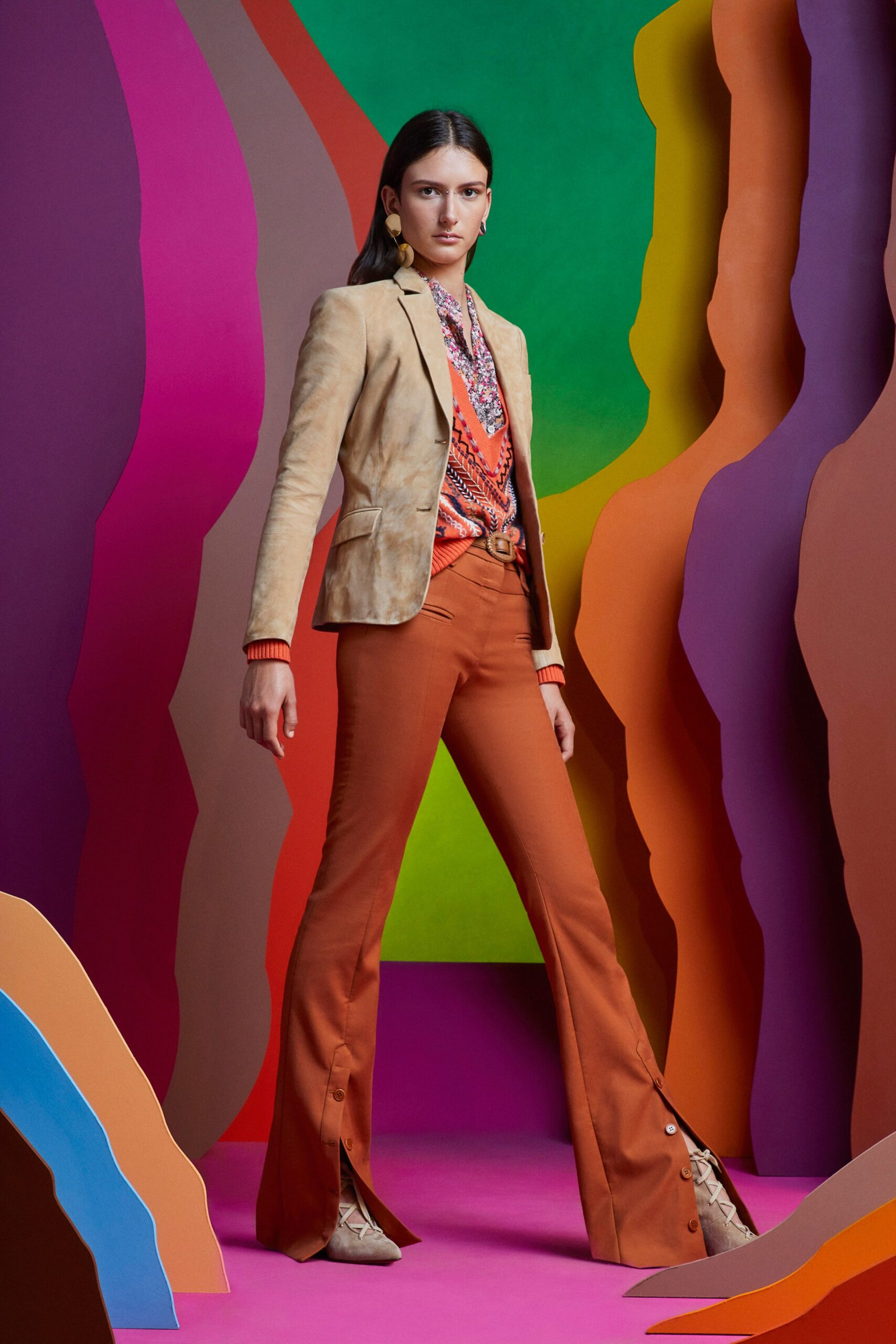beige suede long-sleeve collared tailored buttoned blazer