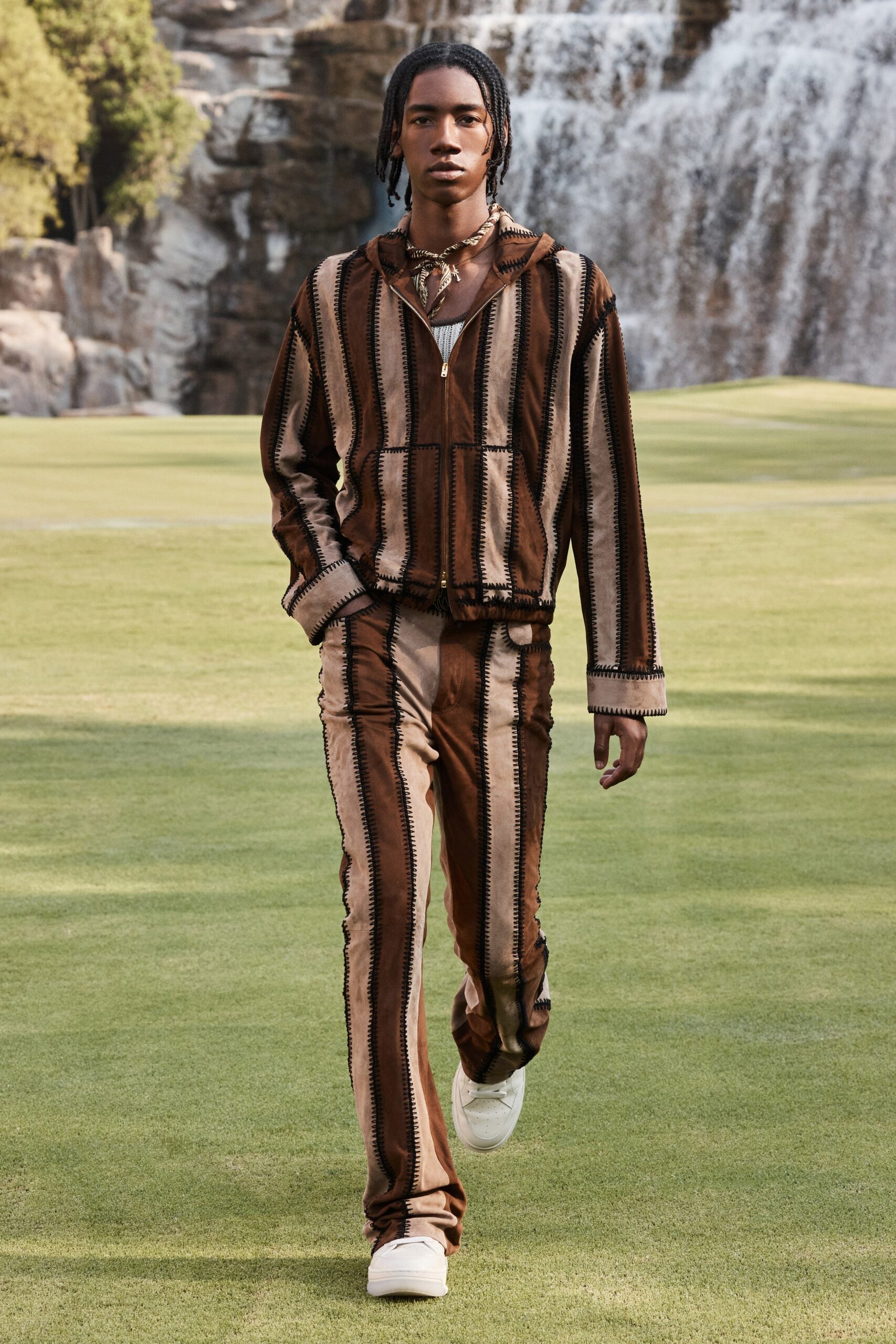 brown striped hoodie and pants
